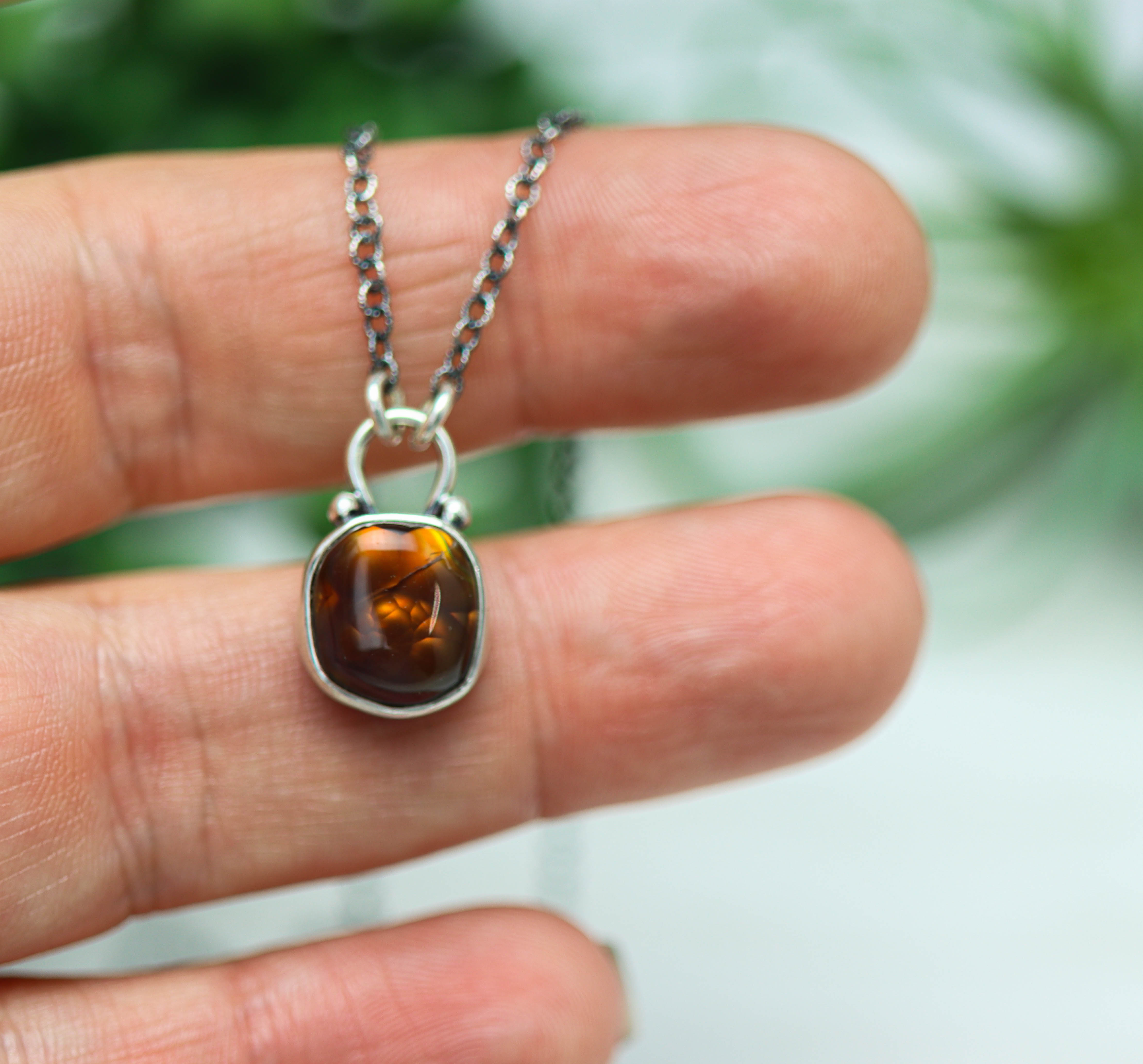 Mexican Fire Agate Pendant Necklace Sterling Silver