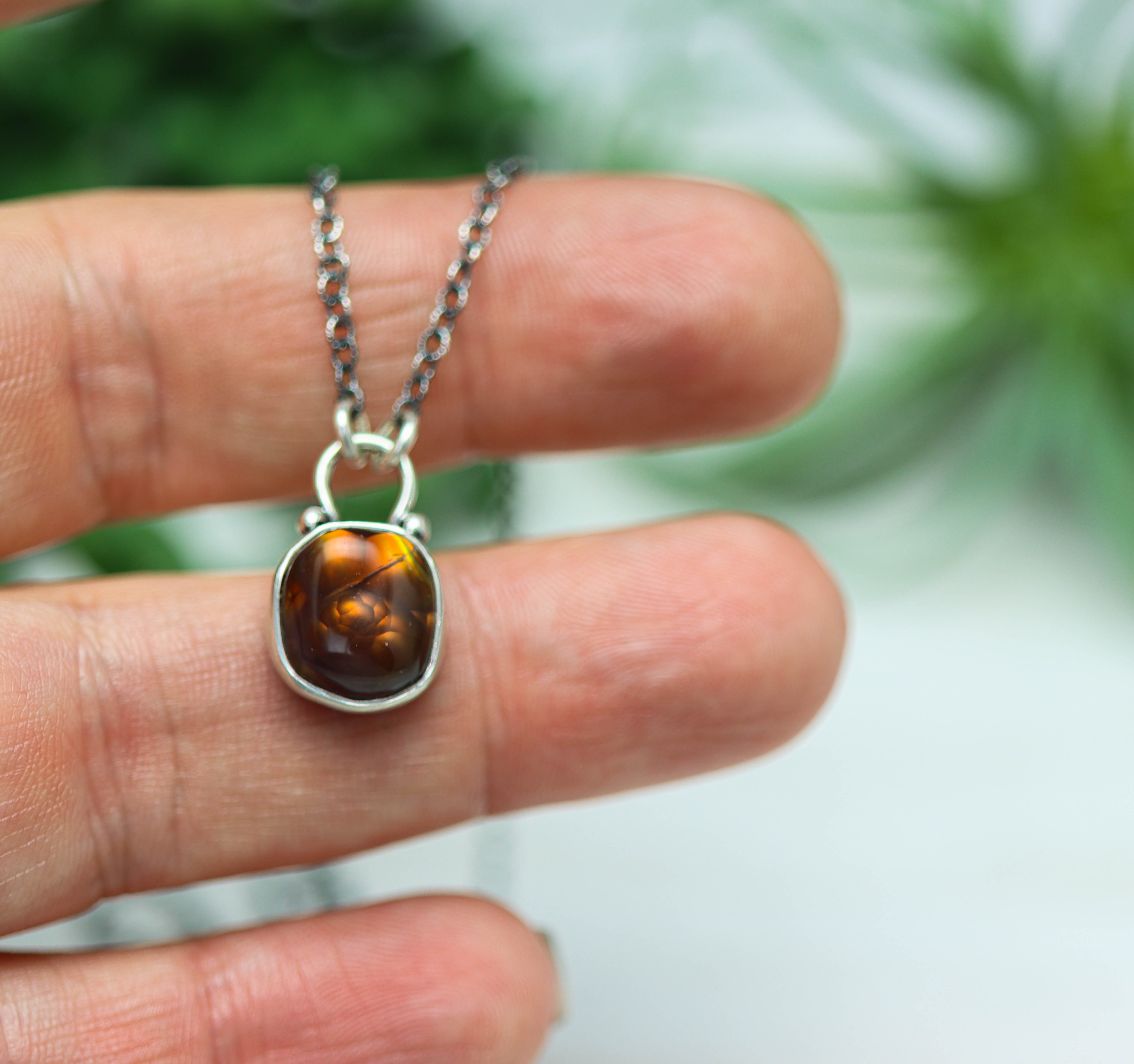 Mexican Fire Agate Pendant Necklace Sterling Silver