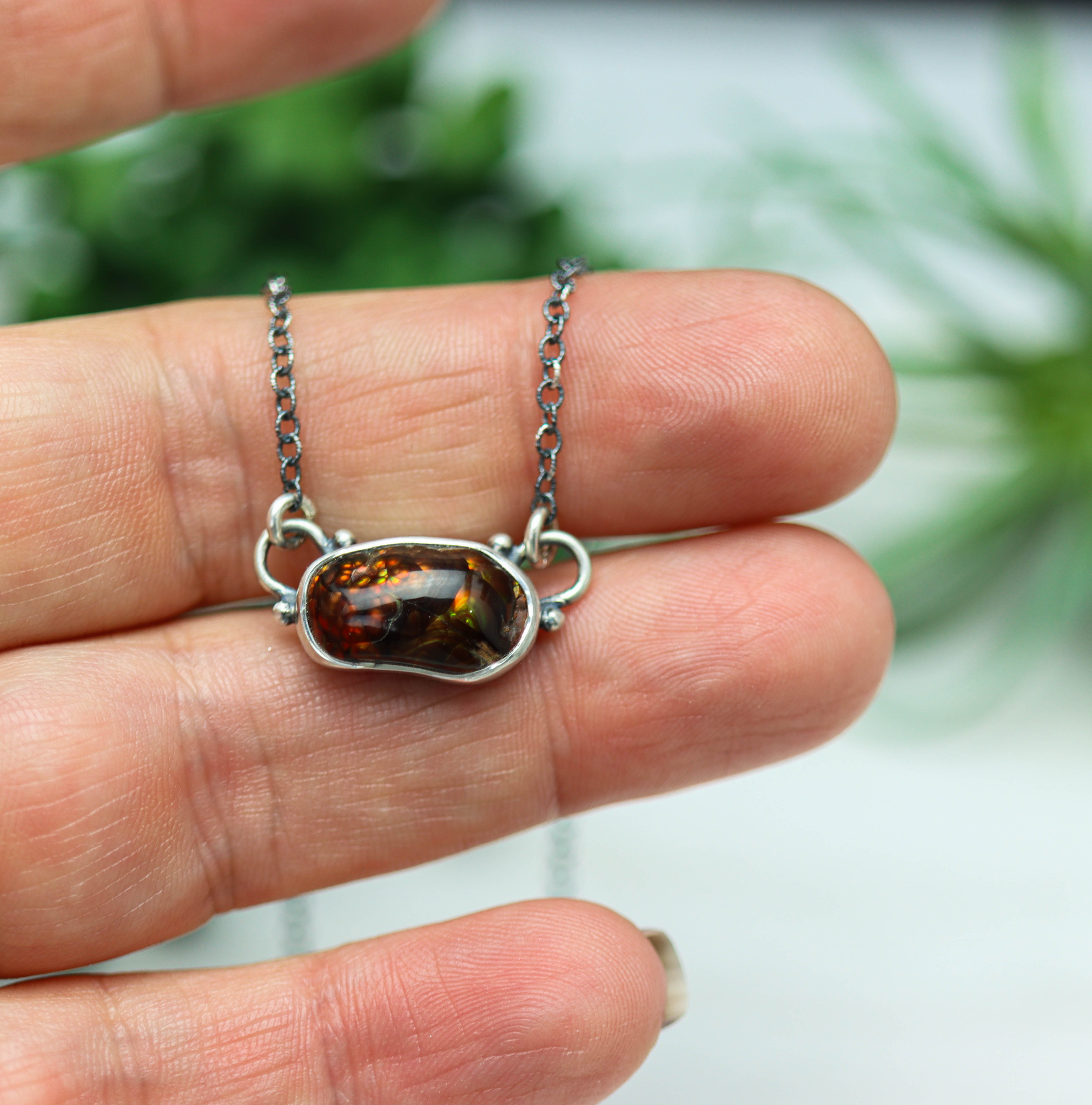 Mexican Fire Agate Pendant Necklace Sterling Silver