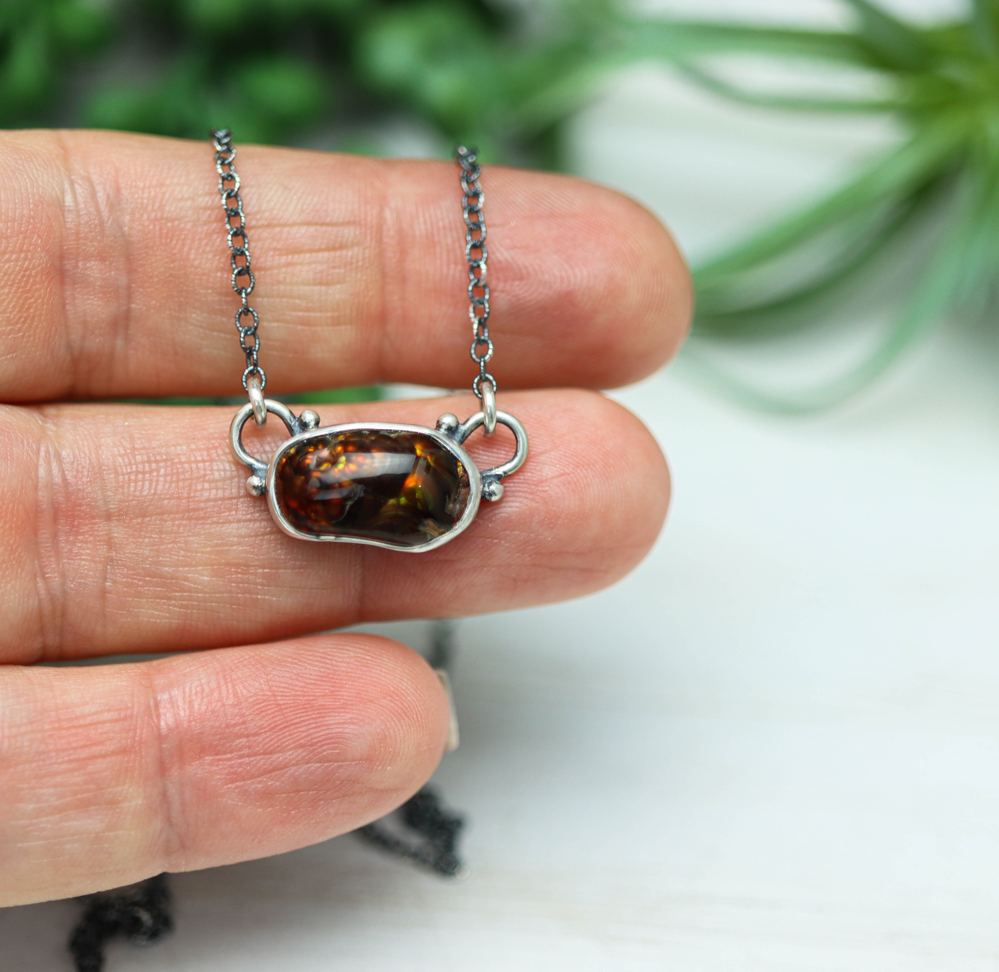 Mexican Fire Agate Pendant Necklace Sterling Silver