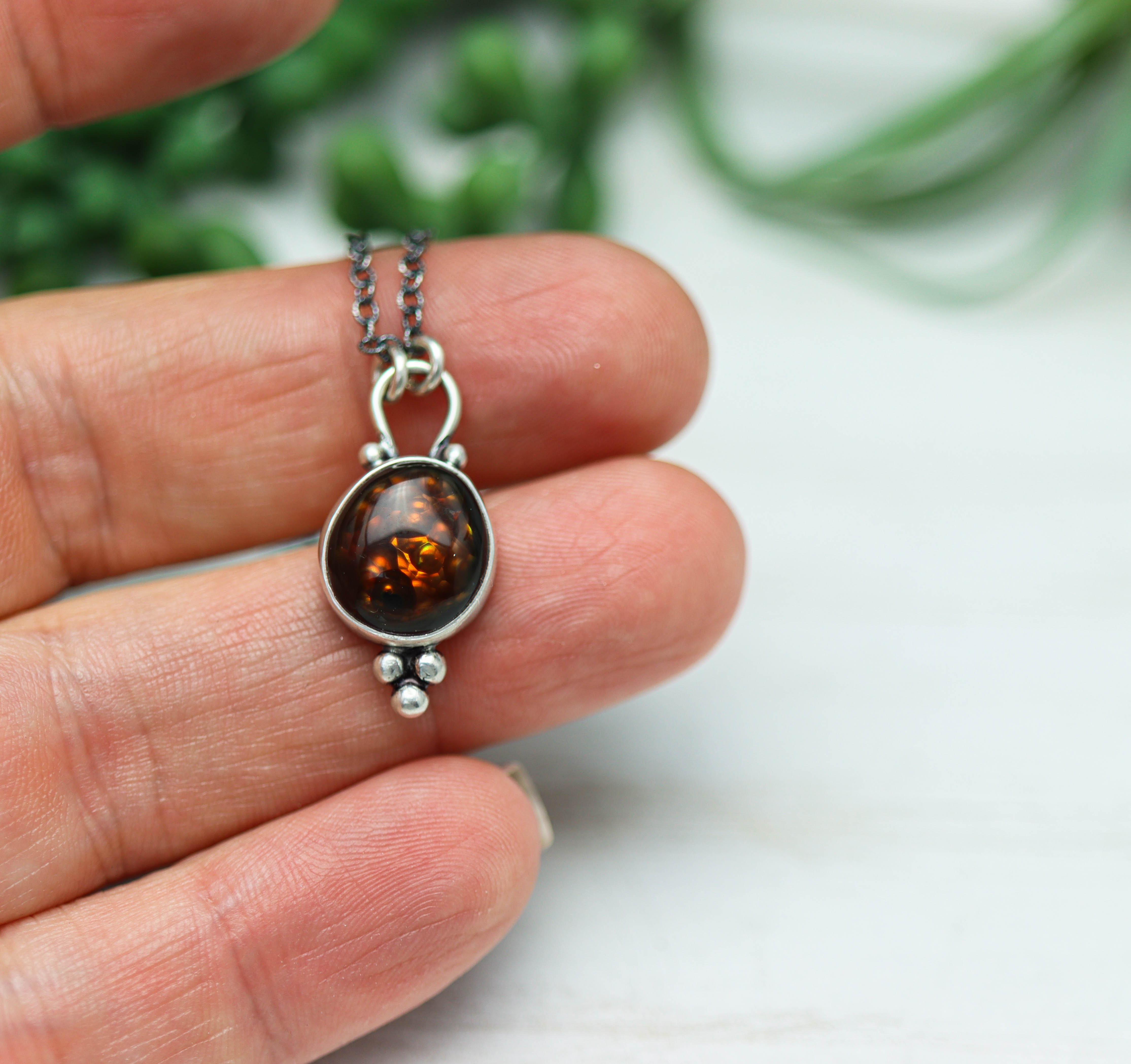 Mexican Fire Agate Pendant Necklace Sterling Silver