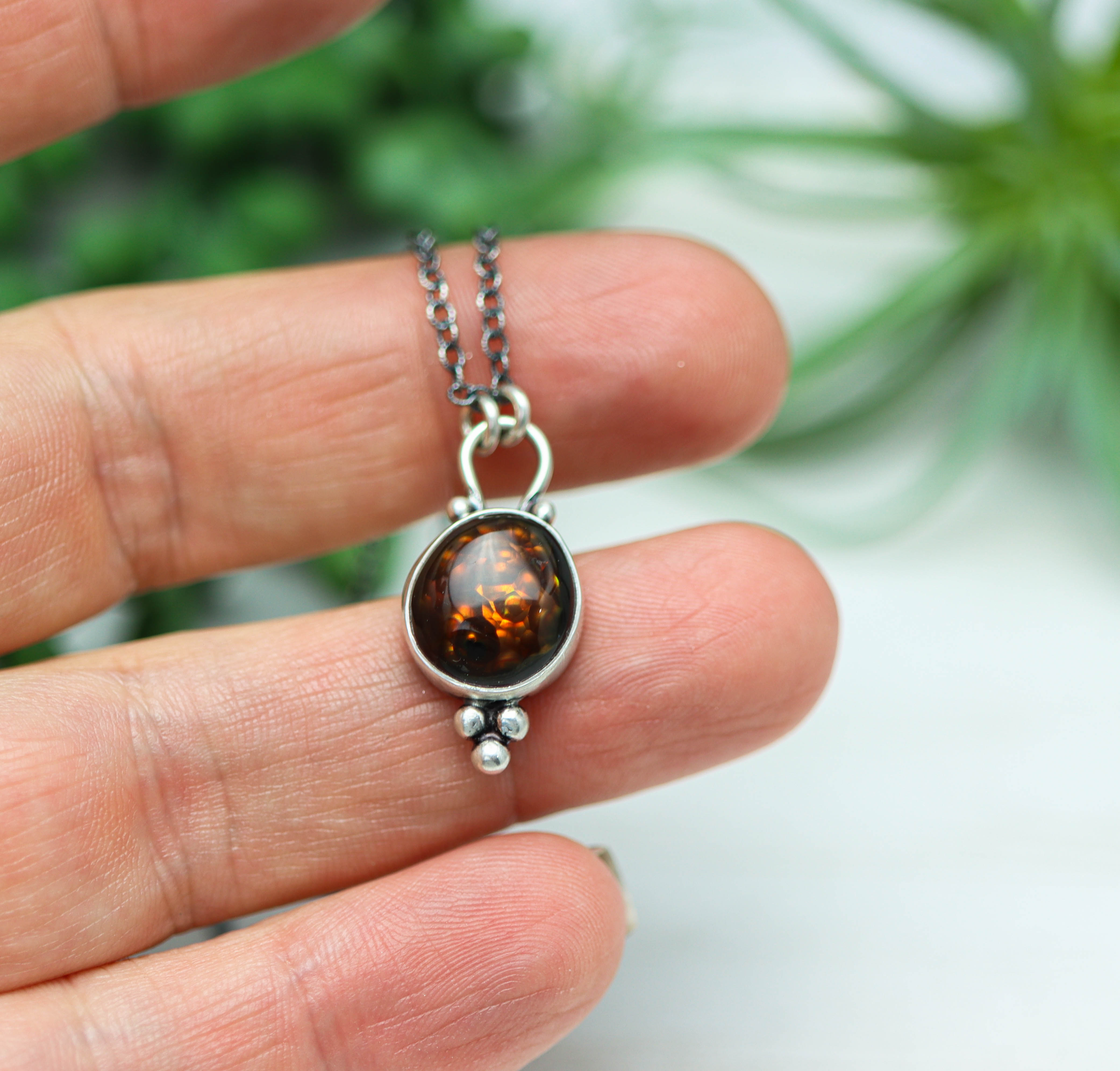 Mexican Fire Agate Pendant Necklace Sterling Silver