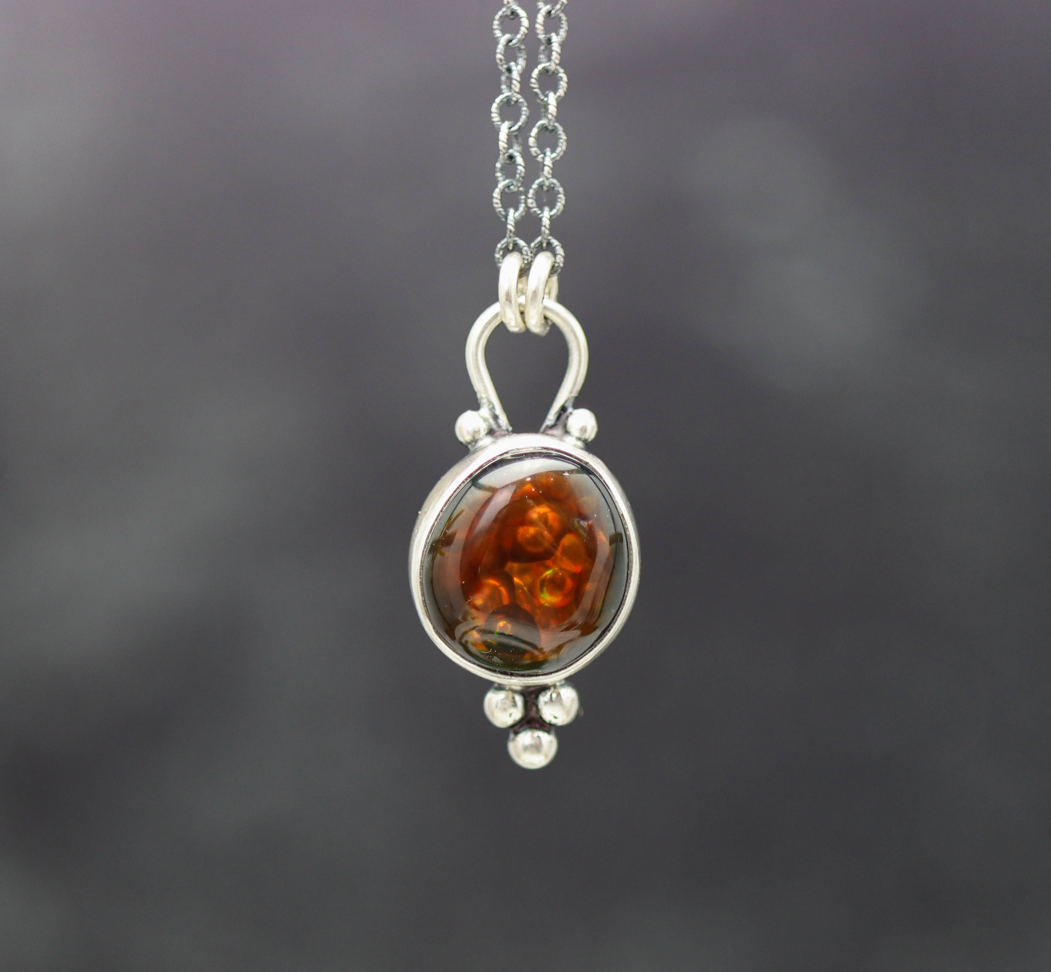 Mexican Fire Agate Pendant Necklace Sterling Silver