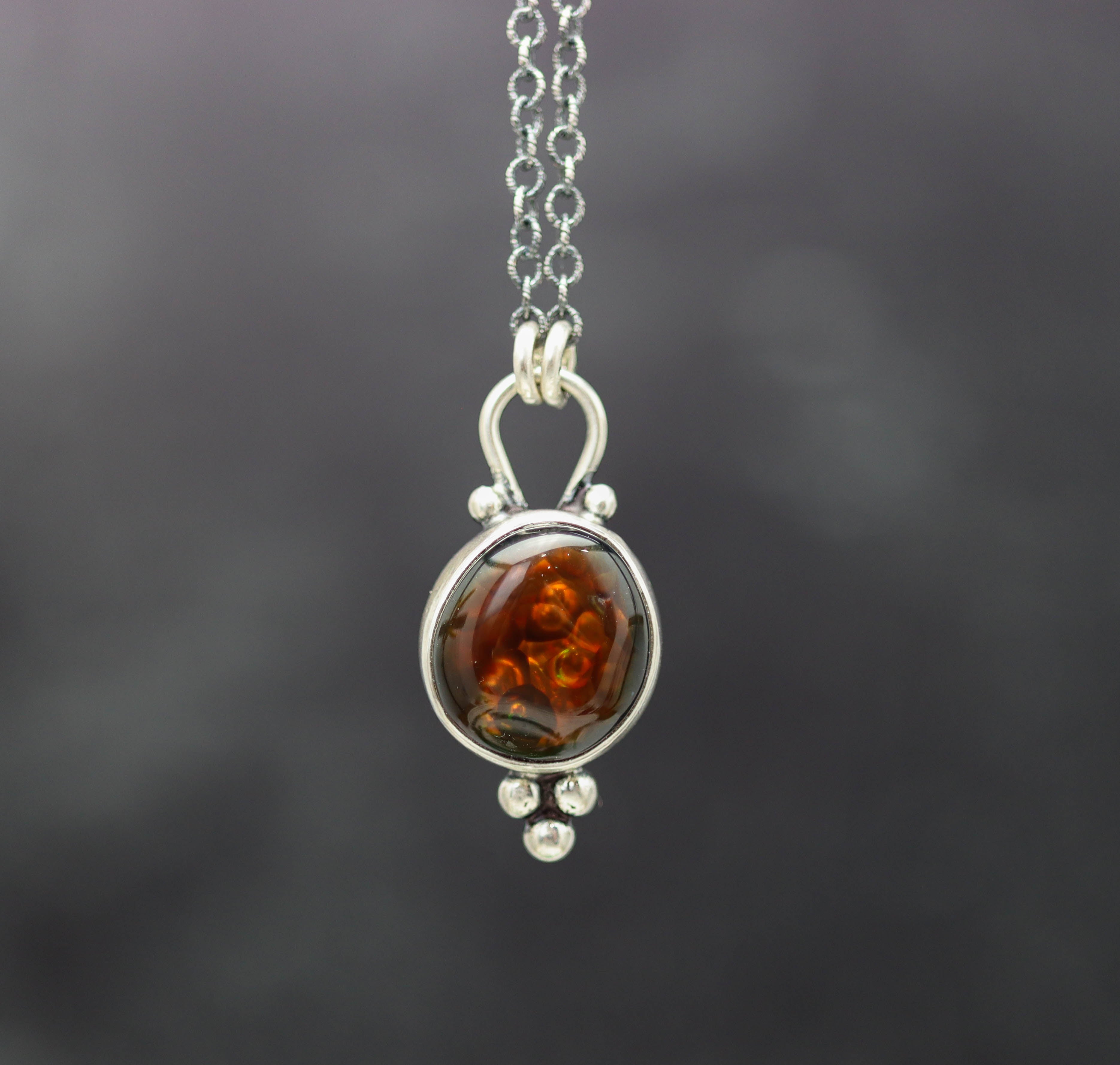 Mexican Fire Agate Pendant Necklace Sterling Silver