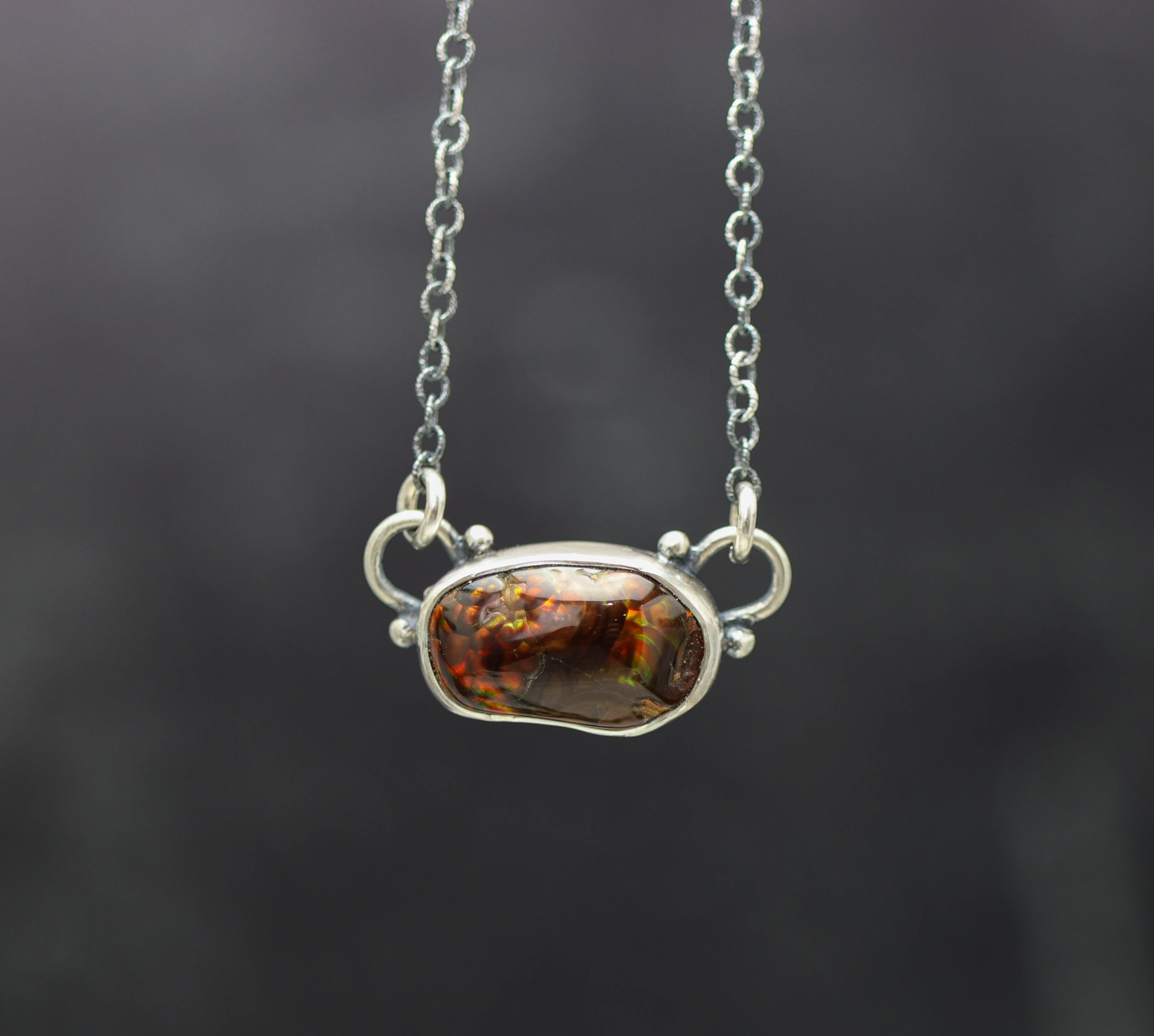 Mexican Fire Agate Pendant Necklace Sterling Silver