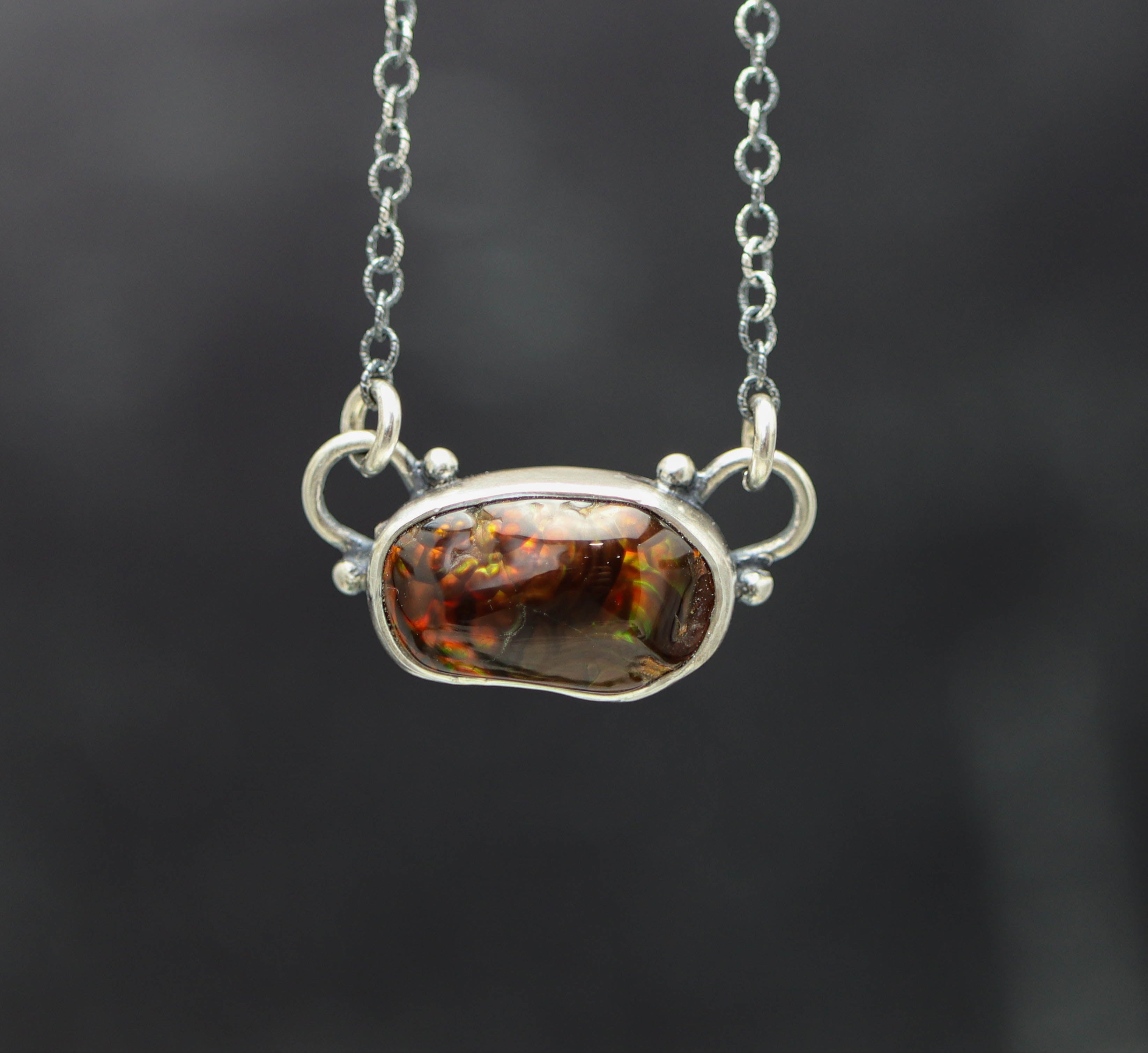 Mexican Fire Agate Pendant Necklace Sterling Silver