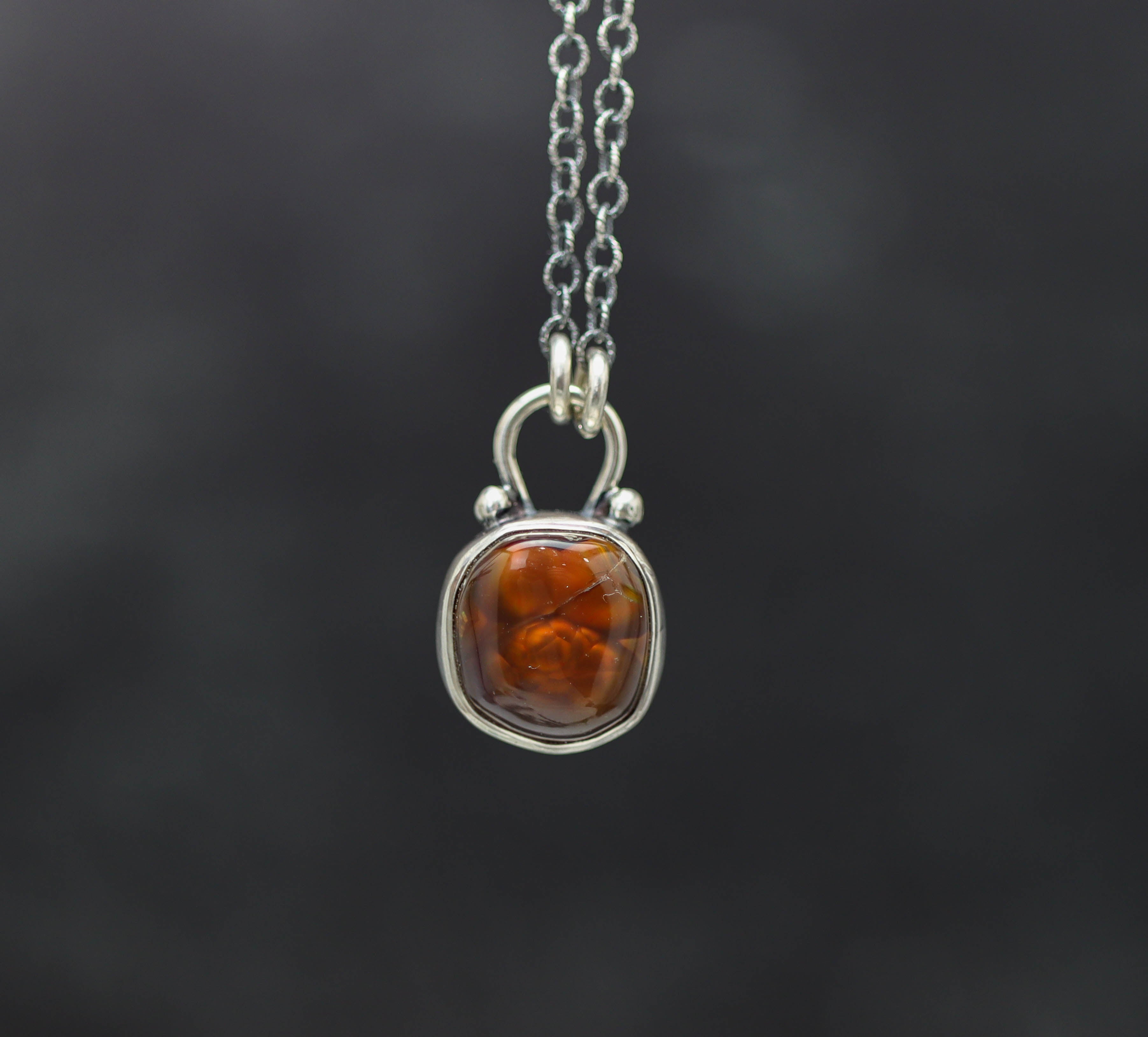 Mexican Fire Agate Pendant Necklace Sterling Silver