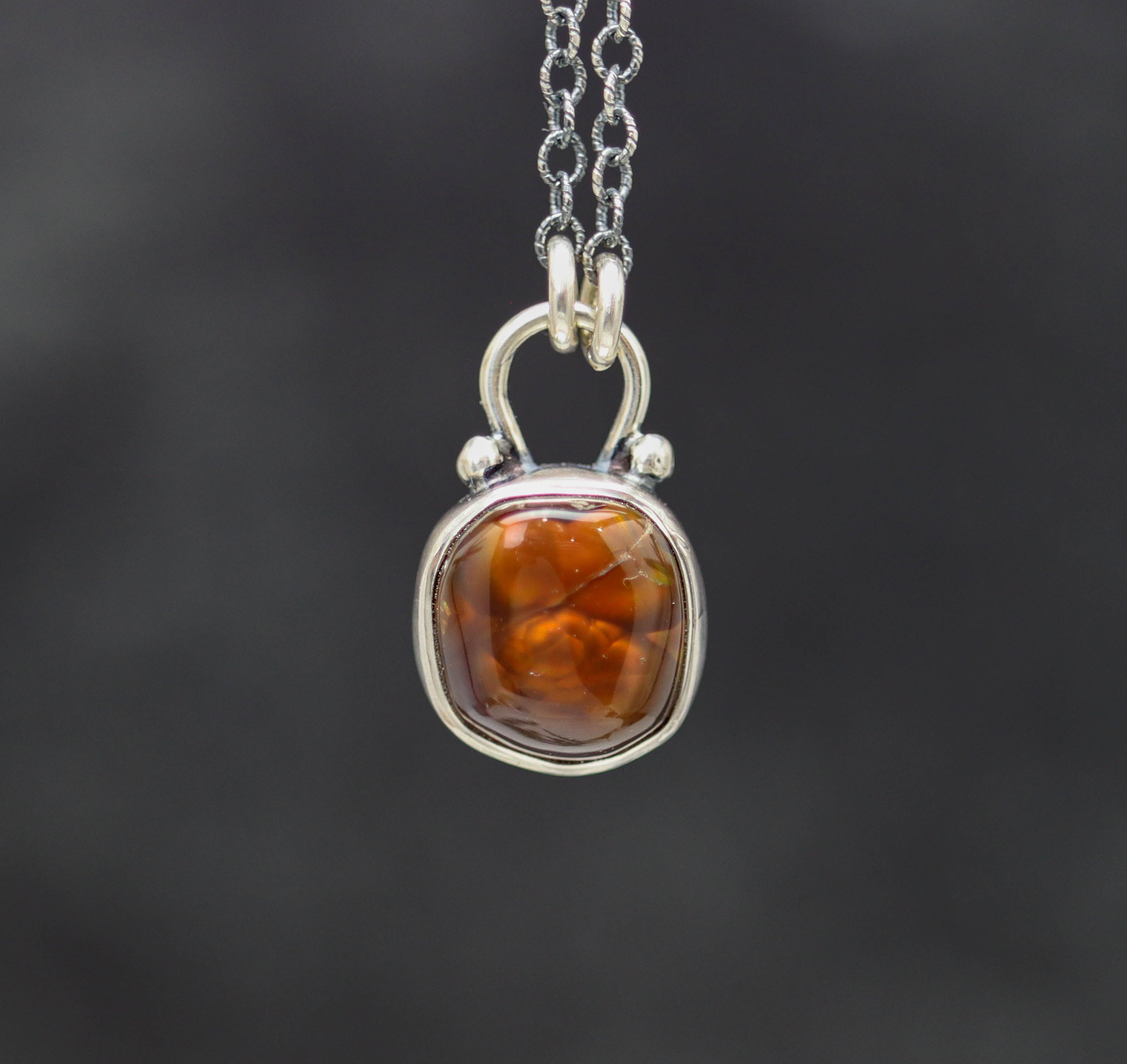 Mexican Fire Agate Pendant Necklace Sterling Silver