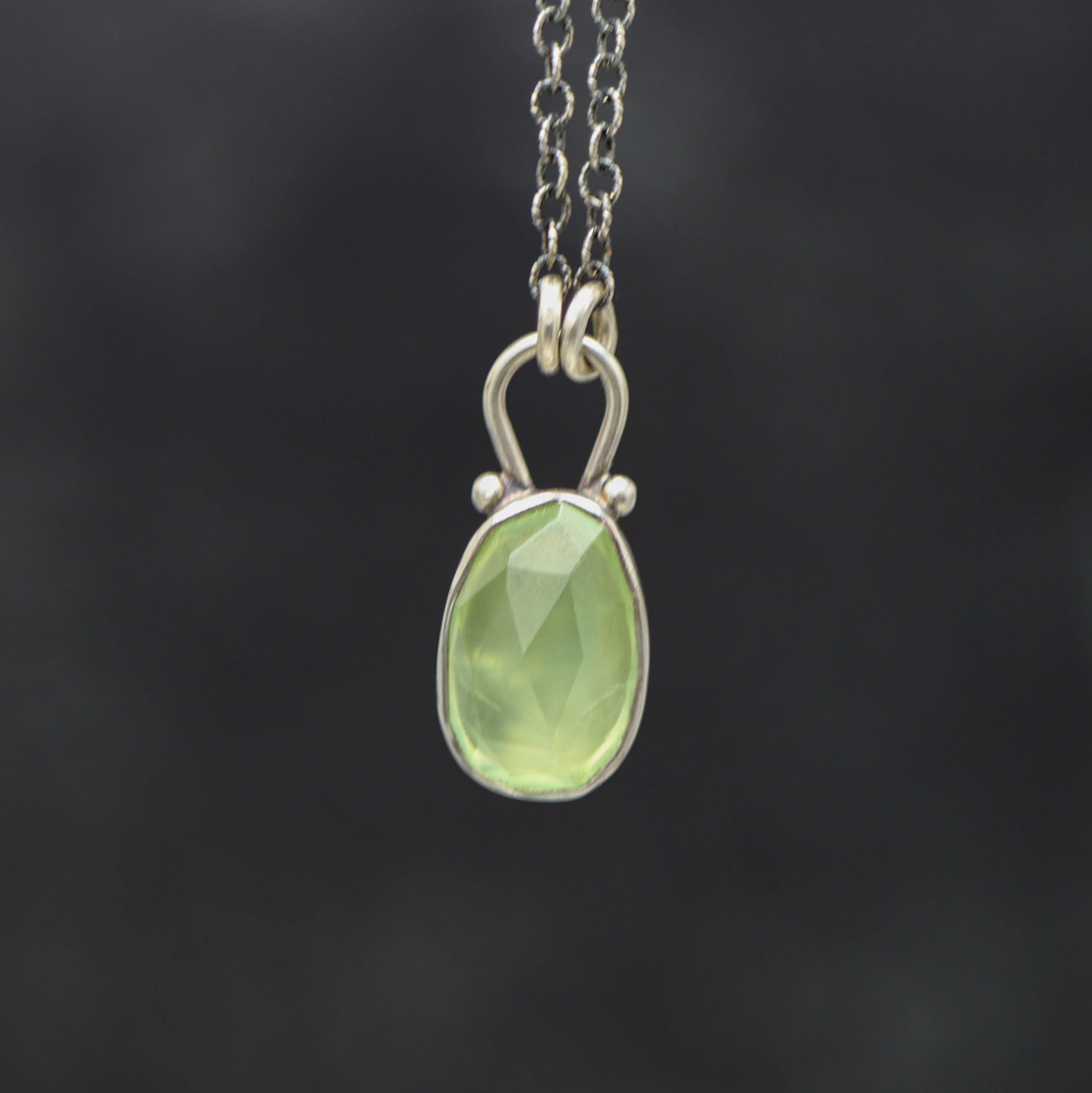 Green Prehnite Pendant Necklace Sterling Silver