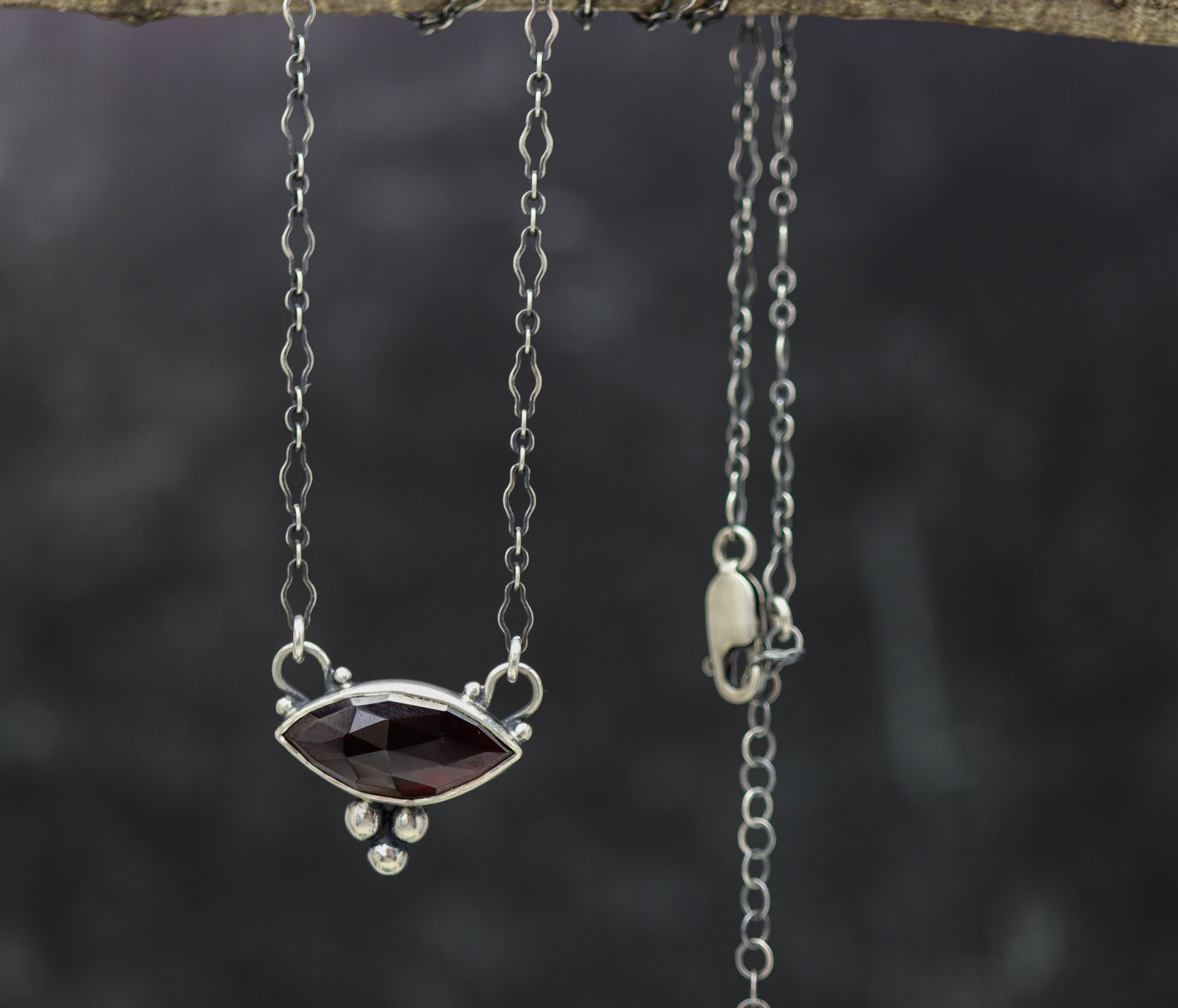 Garnet Pendant Necklace Sterling Silver