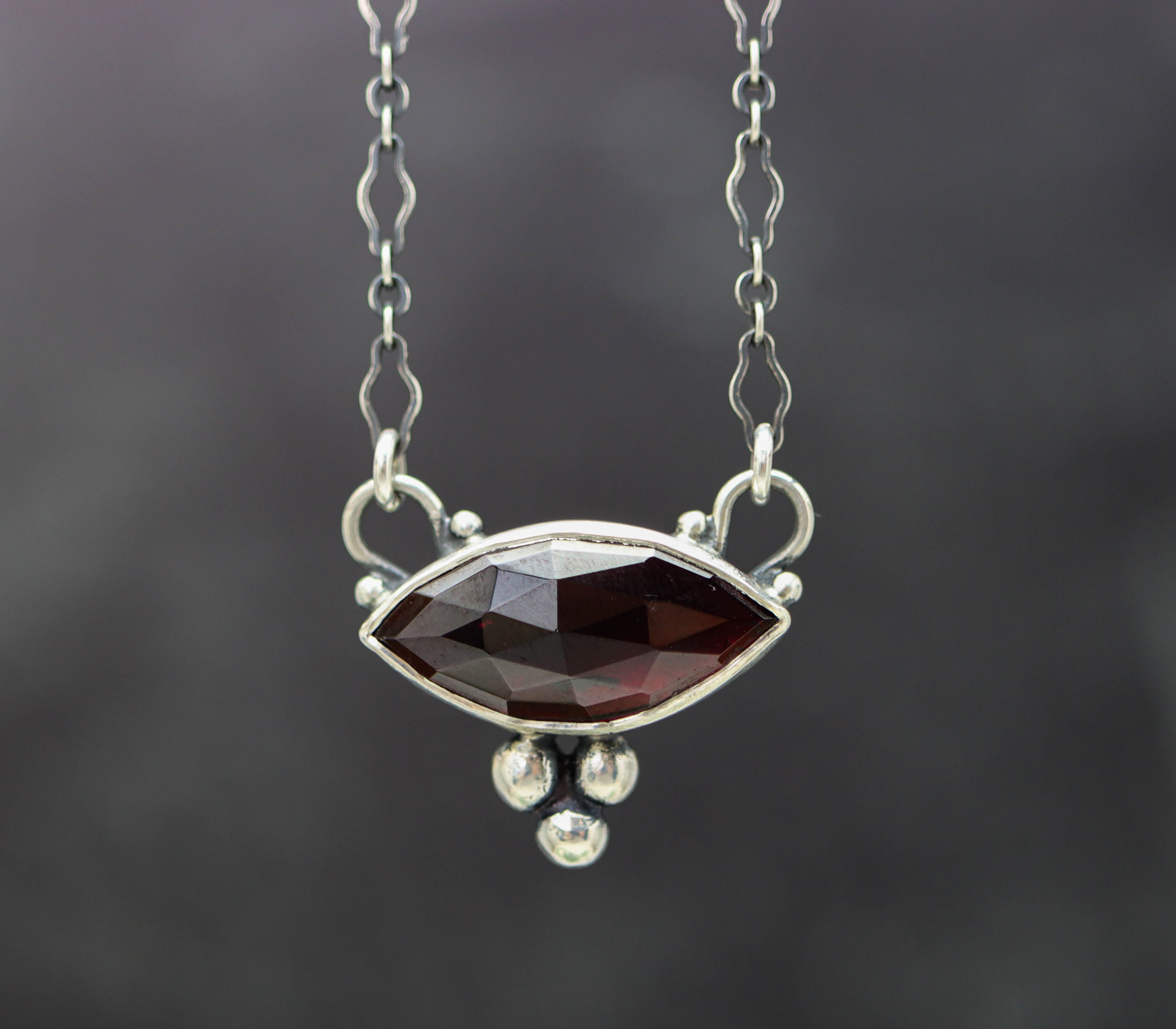 Garnet Pendant Necklace Sterling Silver