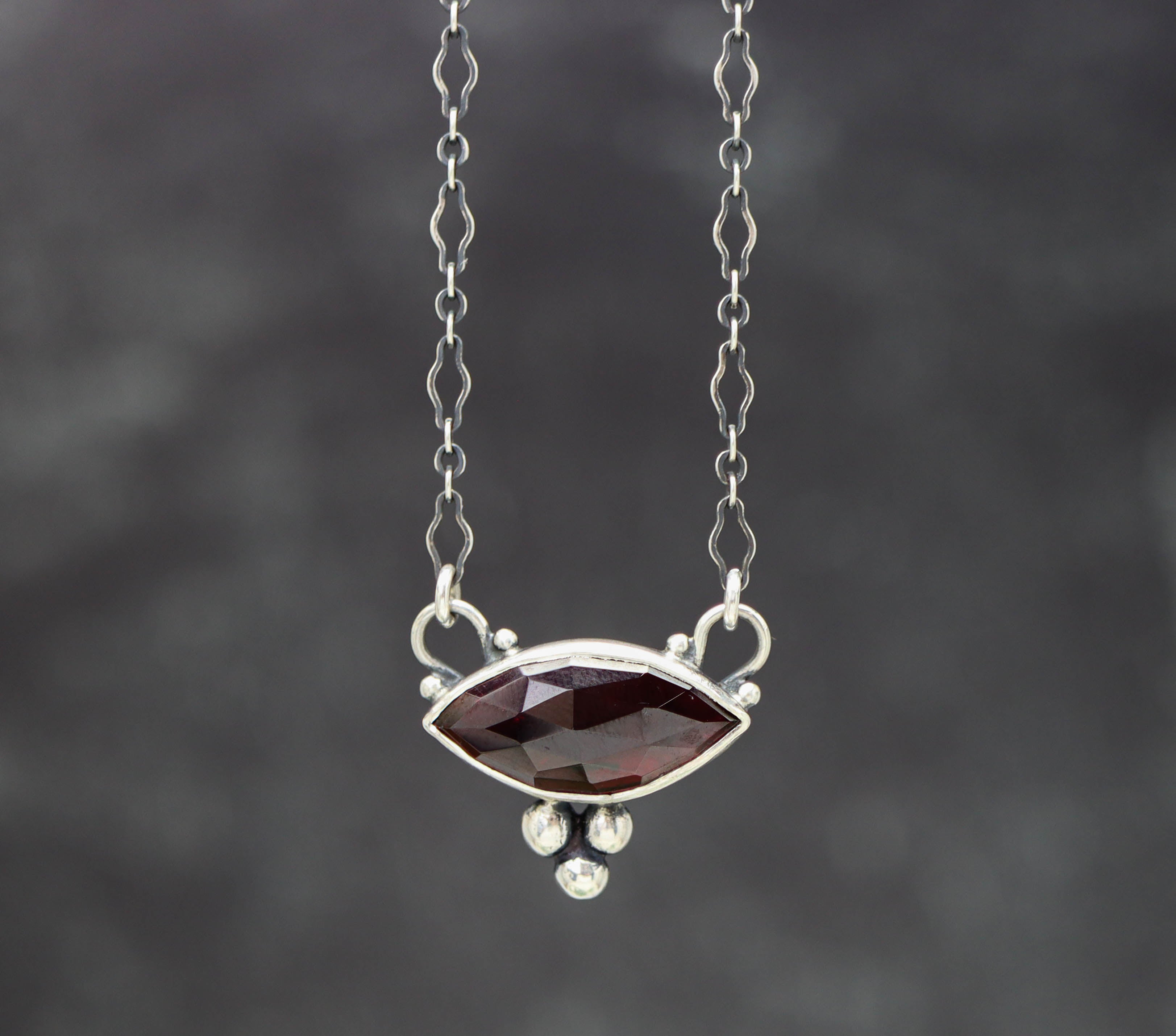 Garnet Pendant Necklace Sterling Silver