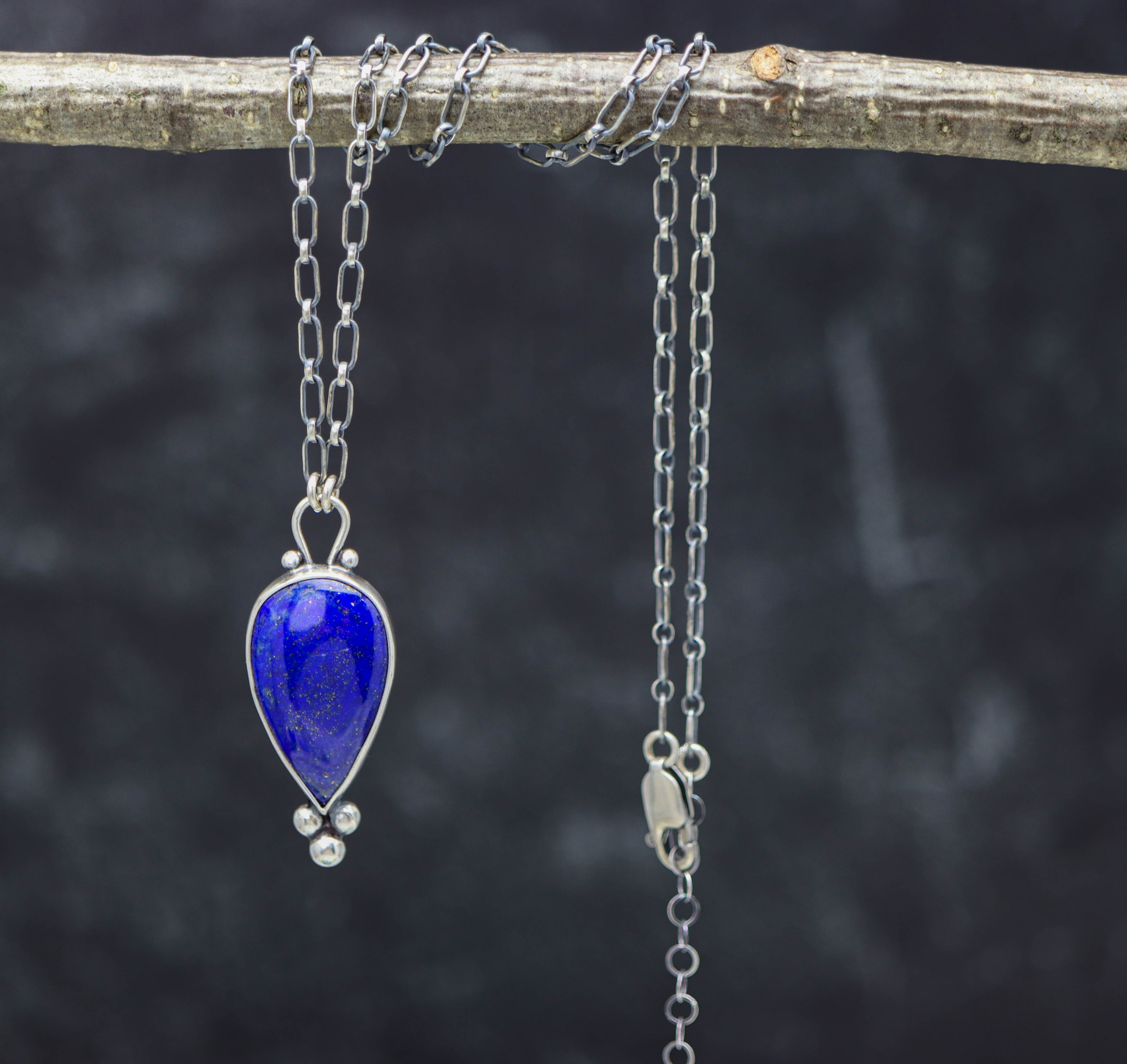 Blue Lapis Pendant Necklace Sterling Silver