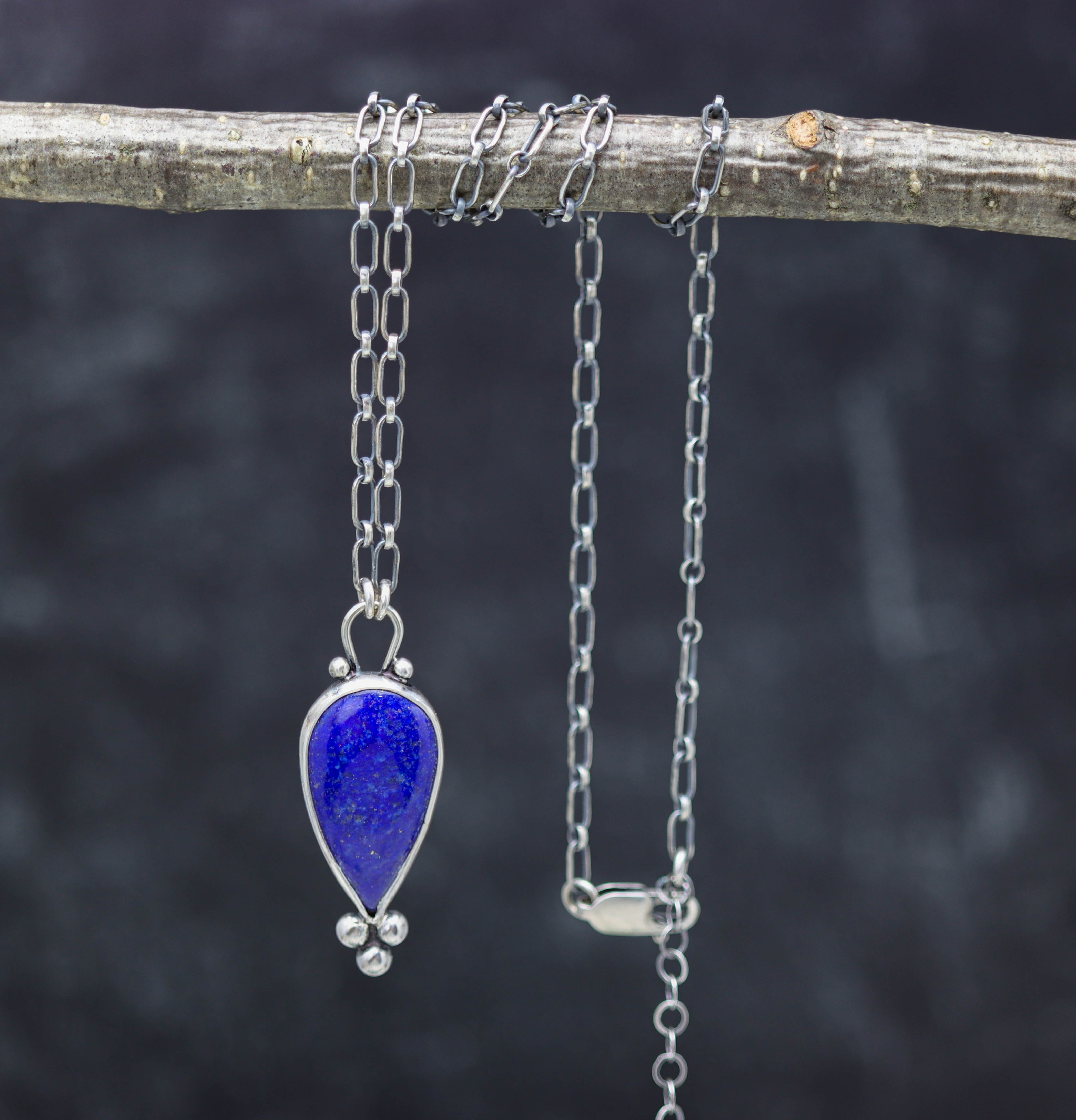 Blue Lapis Pendant Necklace Sterling Silver