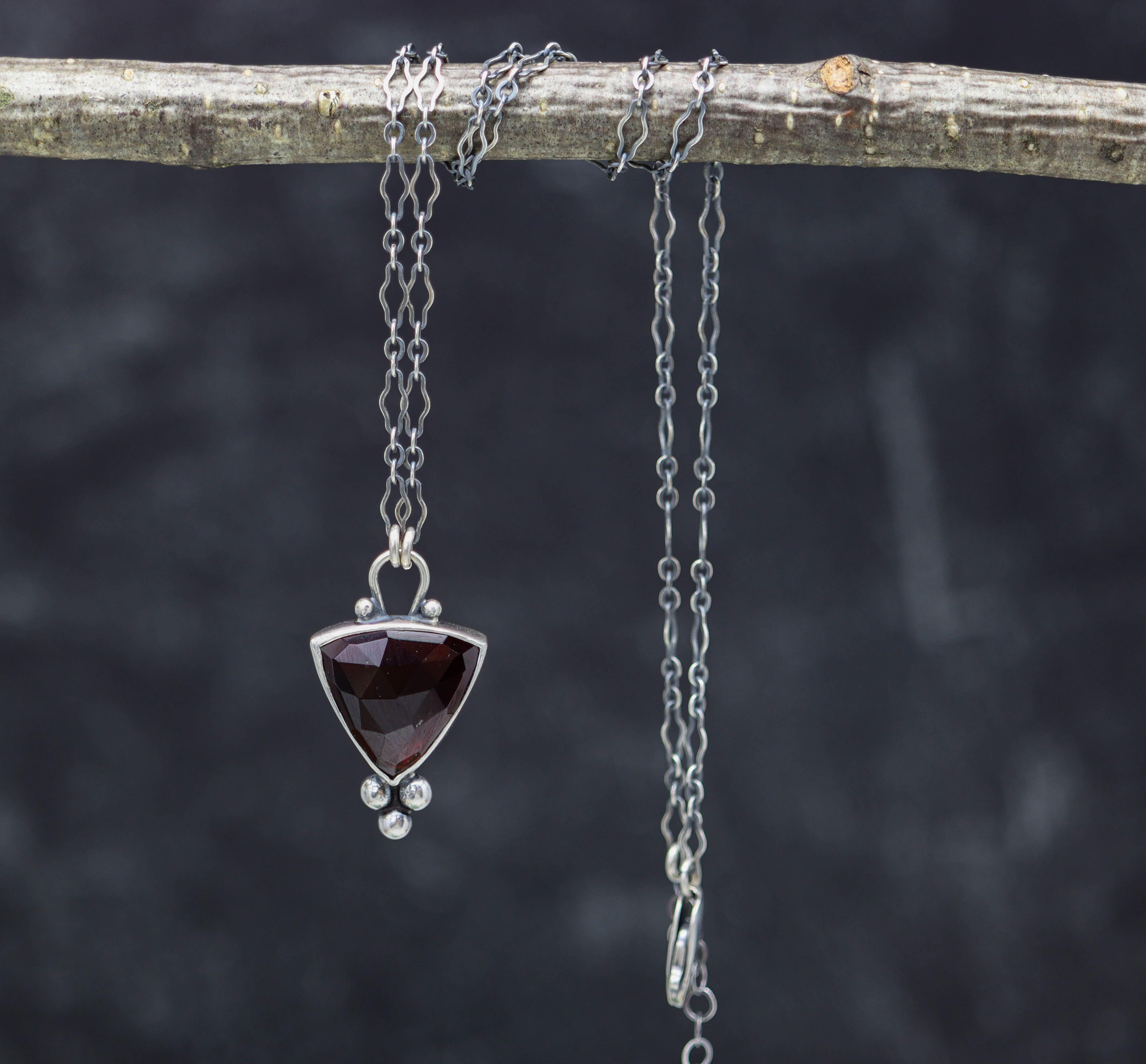 Garnet Pendant Necklace Sterling Silver