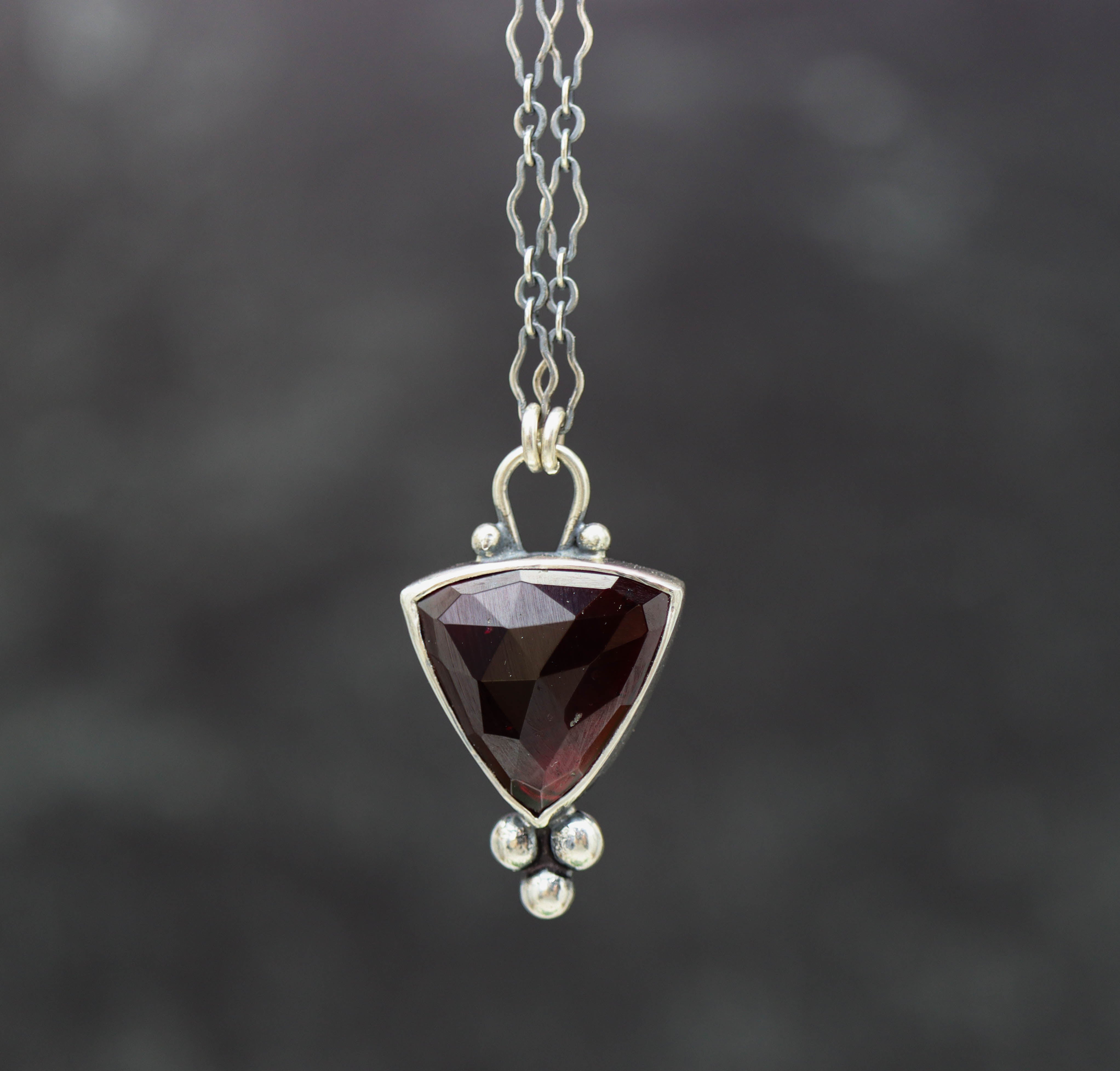 Garnet Pendant Necklace Sterling Silver