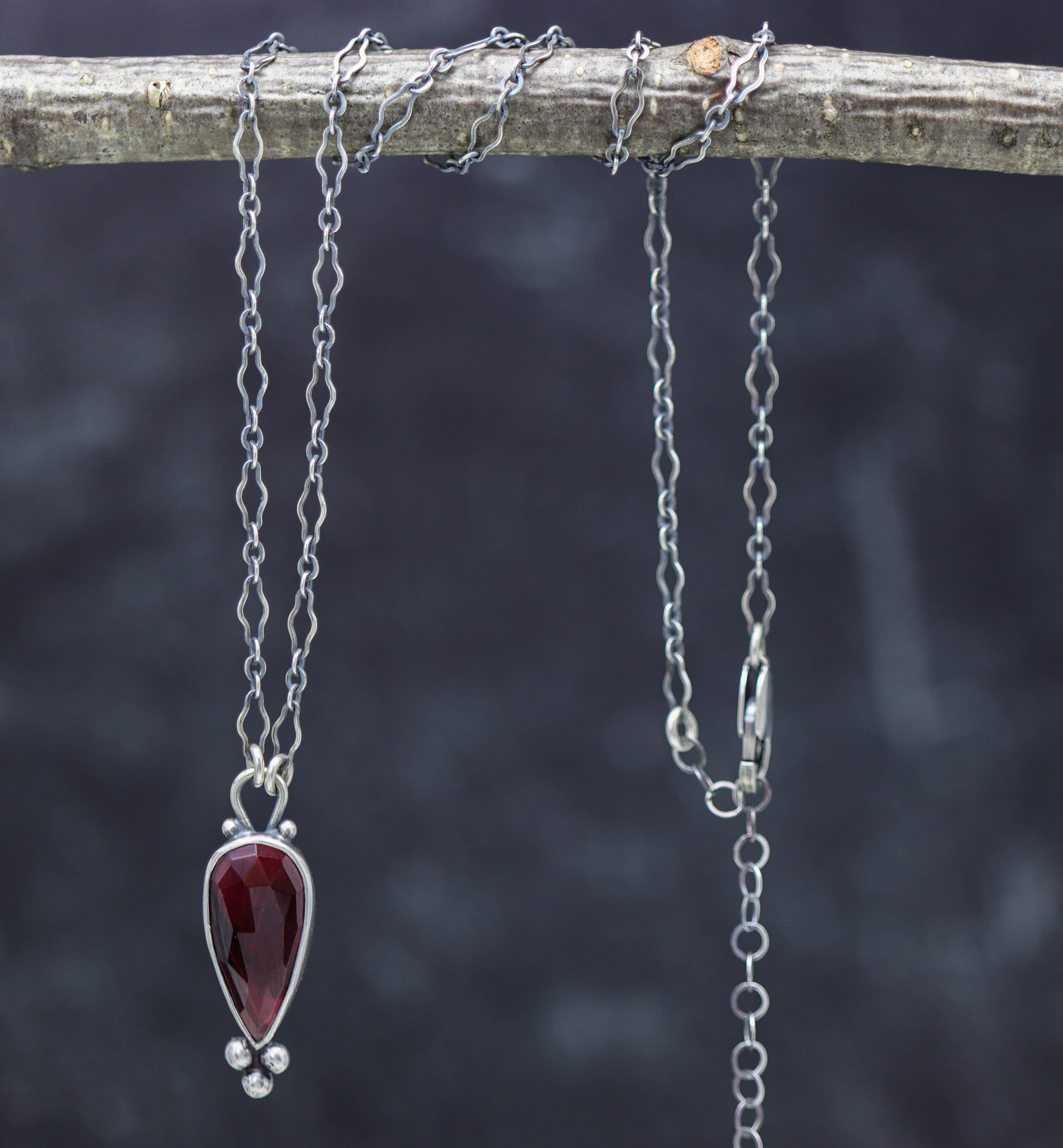 Garnet Pendant Necklace Sterling Silver