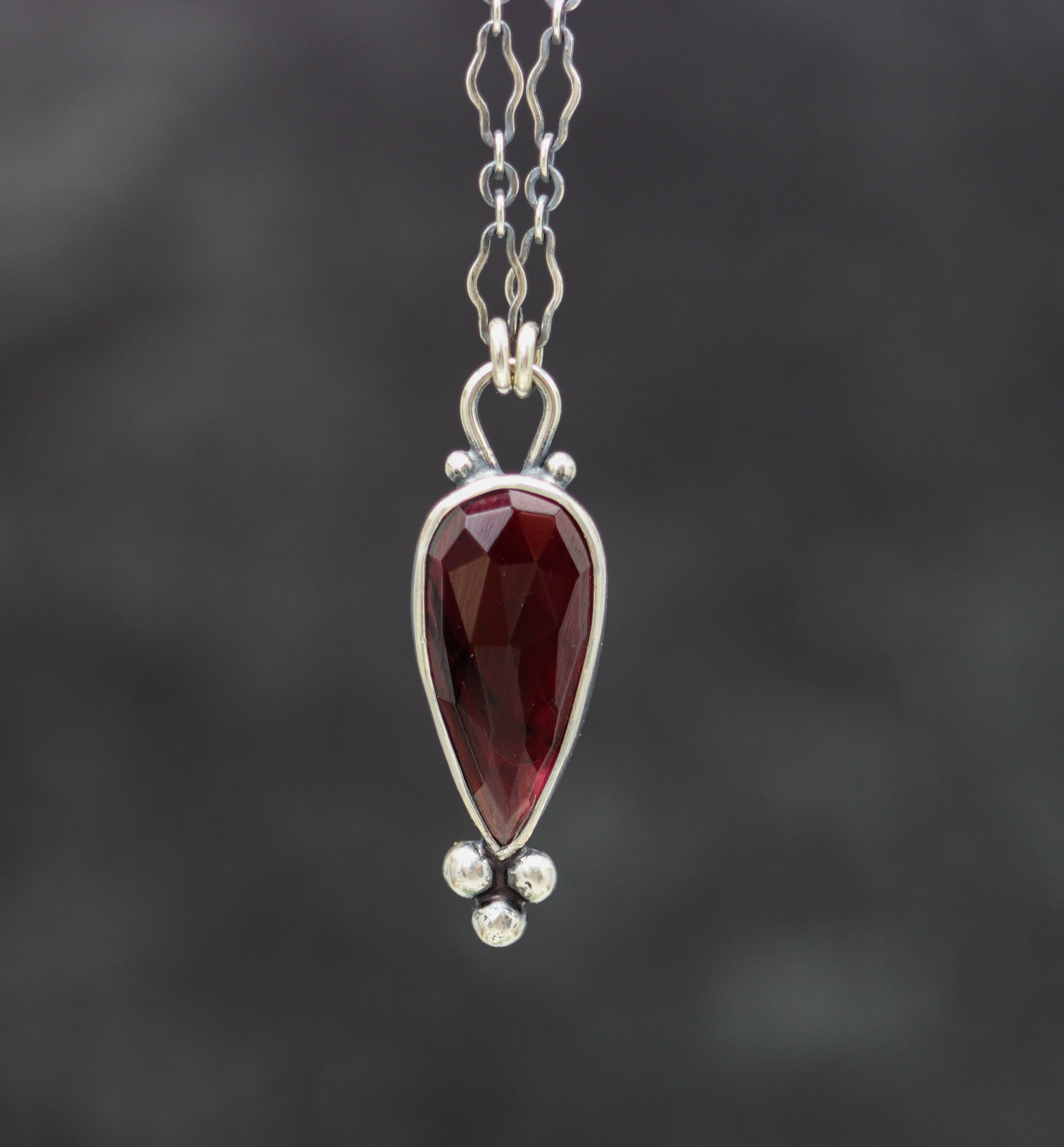 Garnet Pendant Necklace Sterling Silver