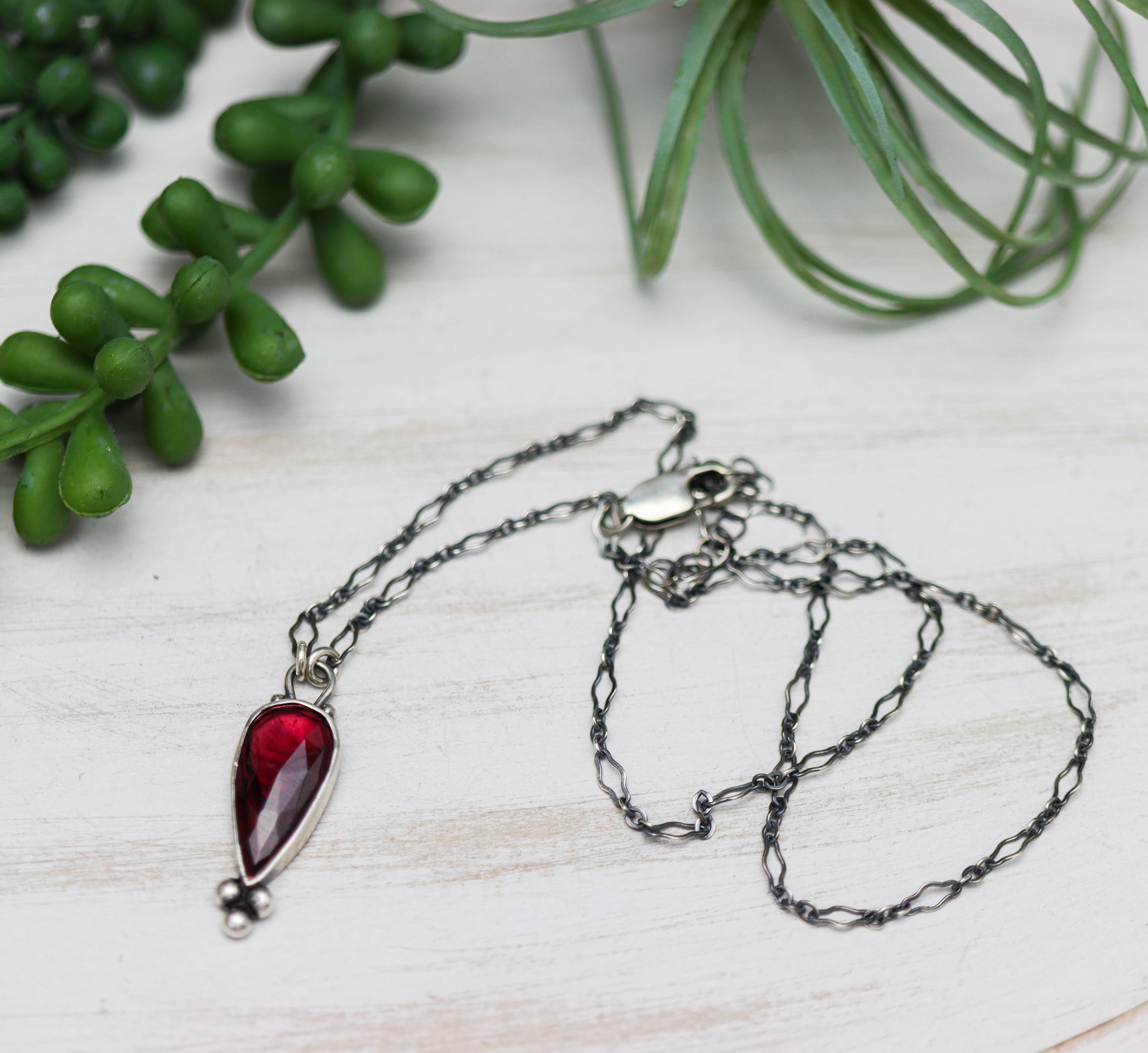 Garnet Pendant Necklace Sterling Silver