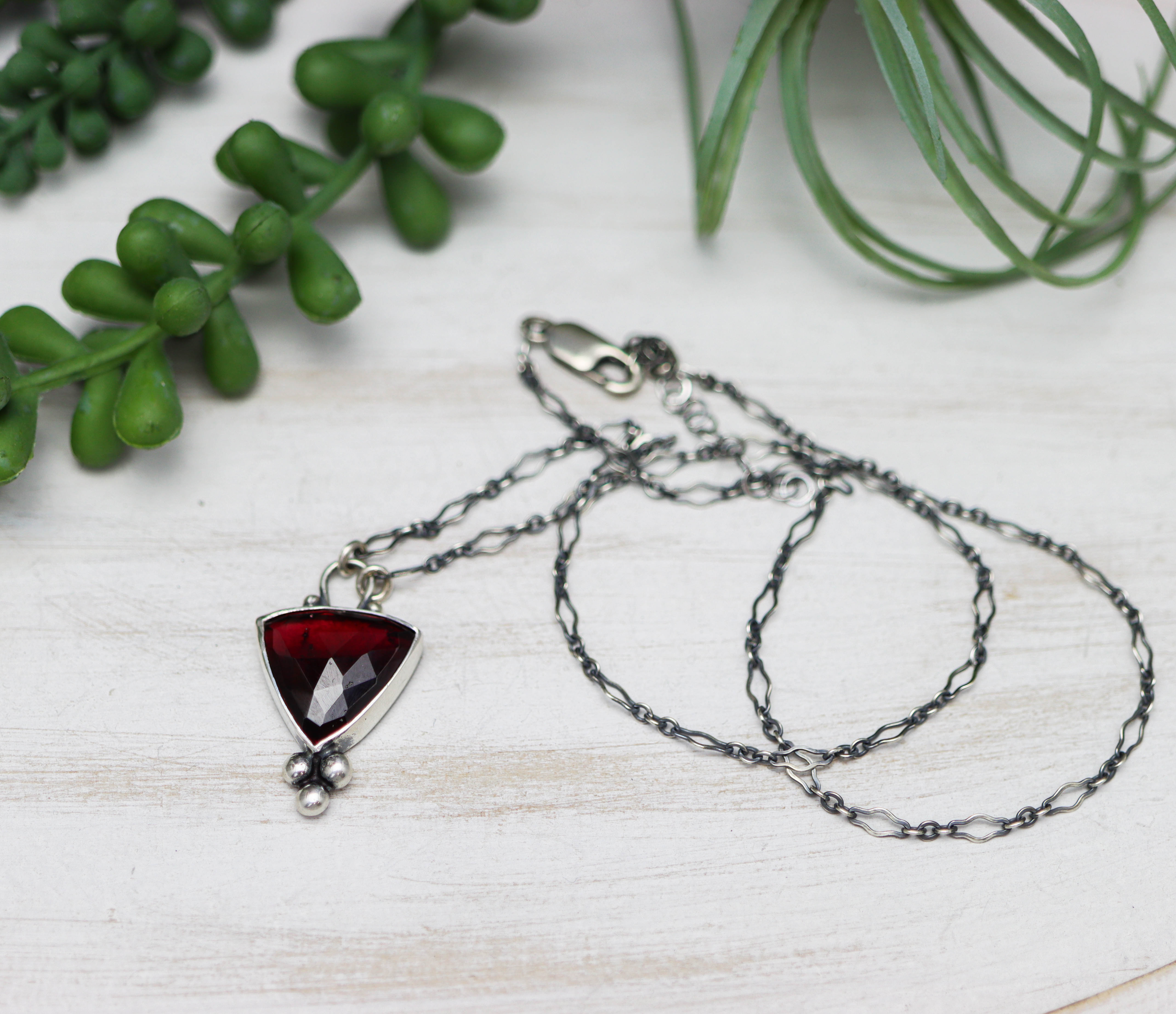 Garnet Pendant Necklace Sterling Silver