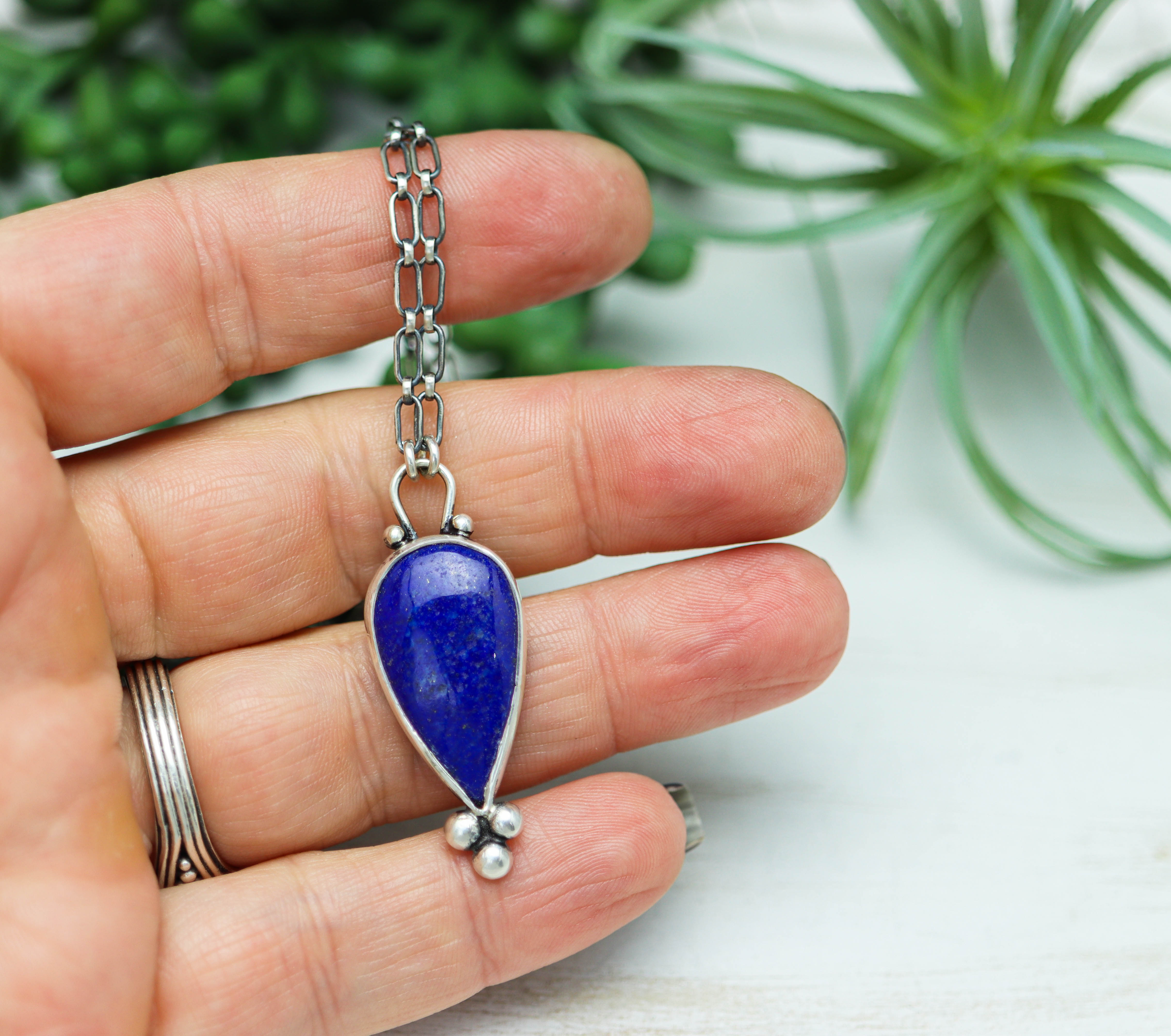 Blue Lapis Pendant Necklace Sterling Silver