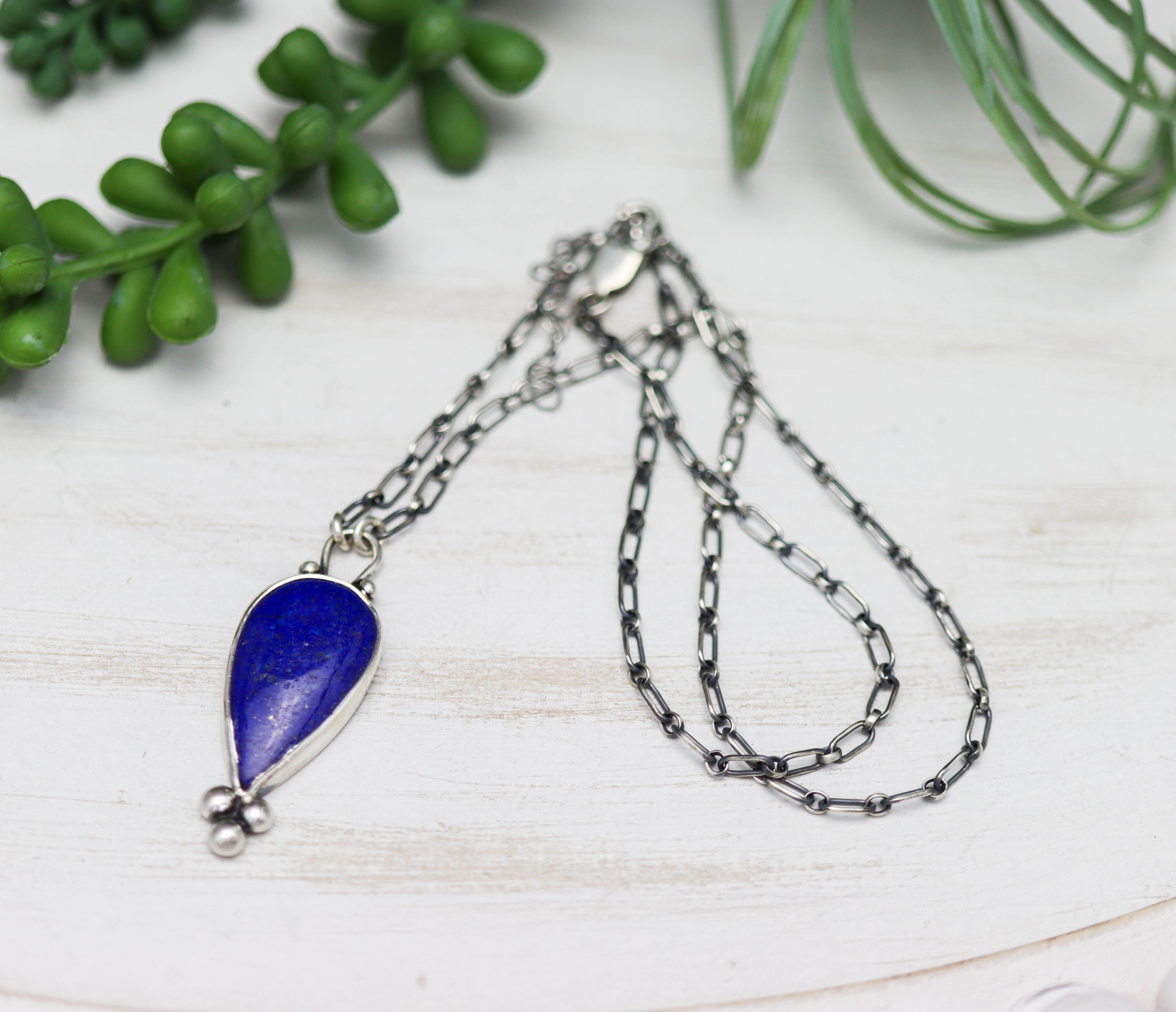 Blue Lapis Pendant Necklace Sterling Silver