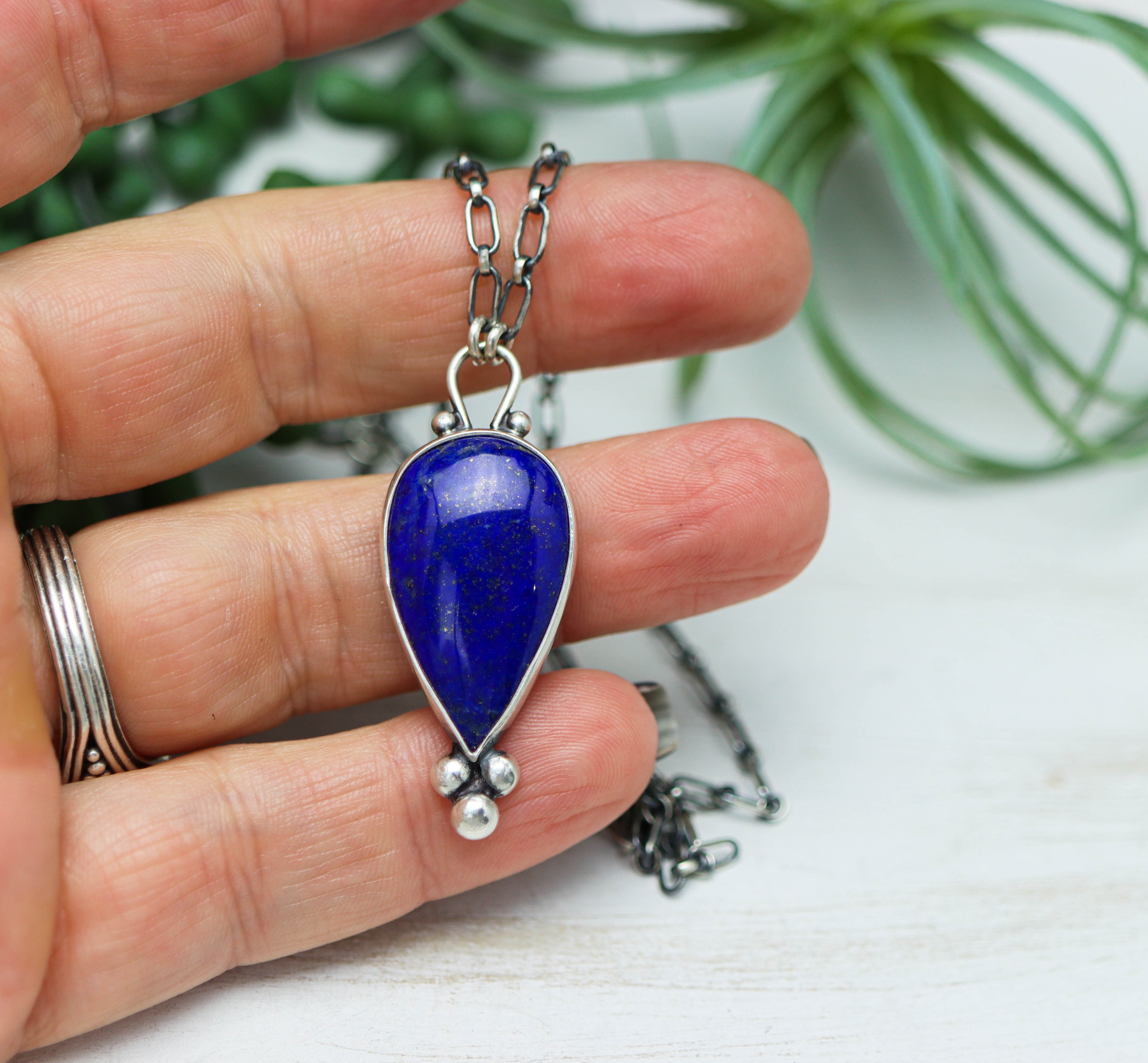 Blue Lapis Pendant Necklace Sterling Silver