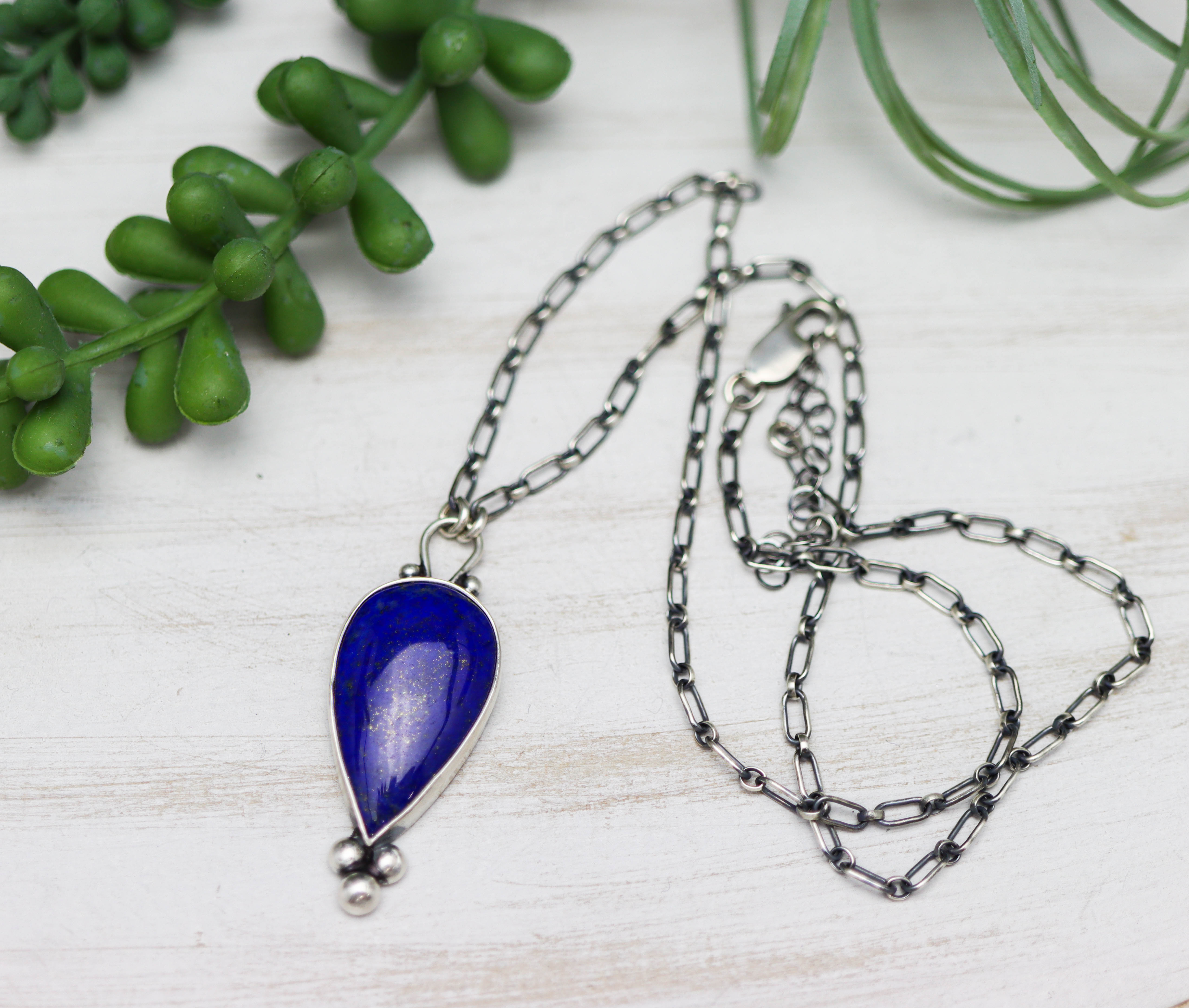 Blue Lapis Pendant Necklace Sterling Silver