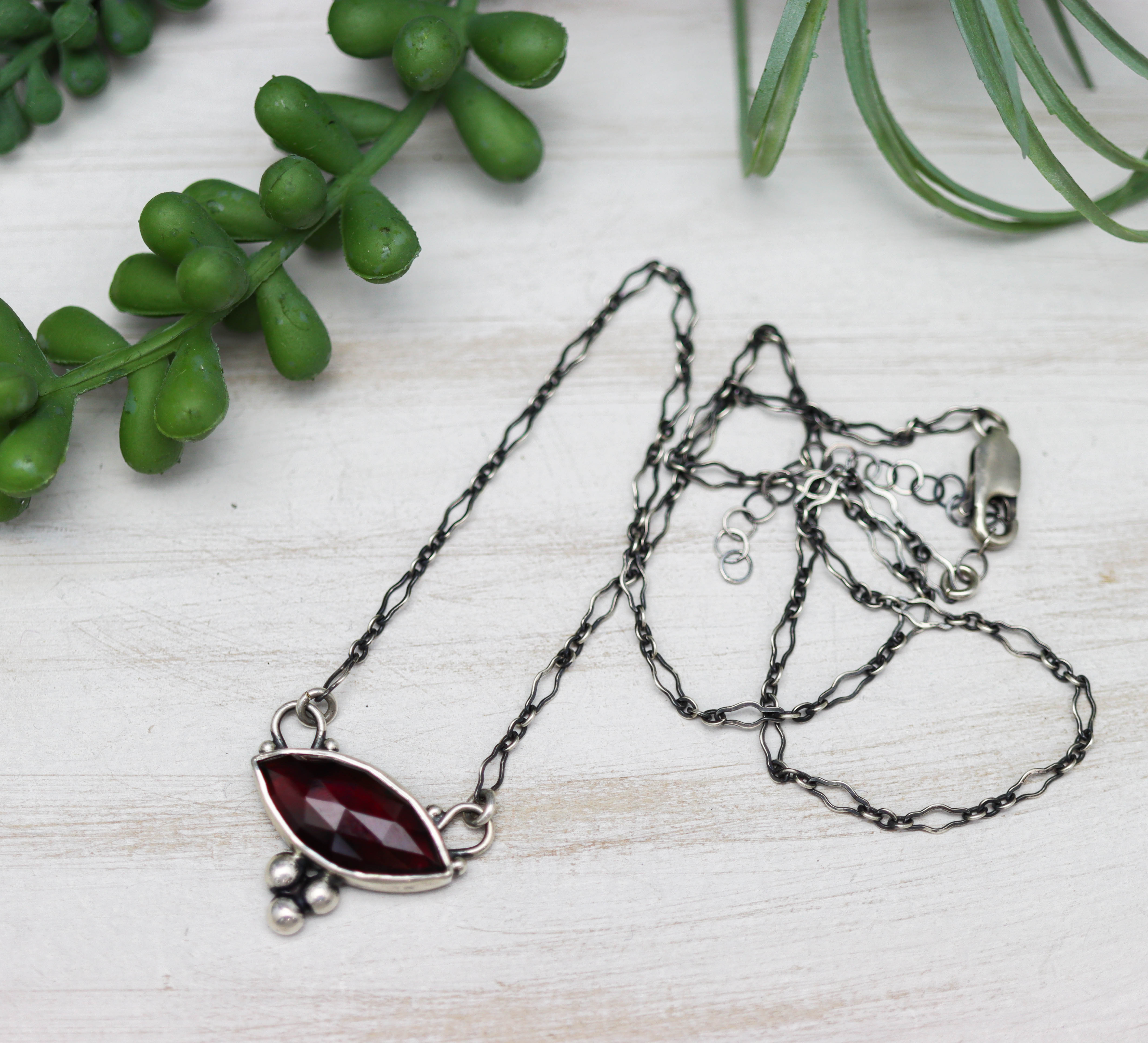 Garnet Pendant Necklace Sterling Silver