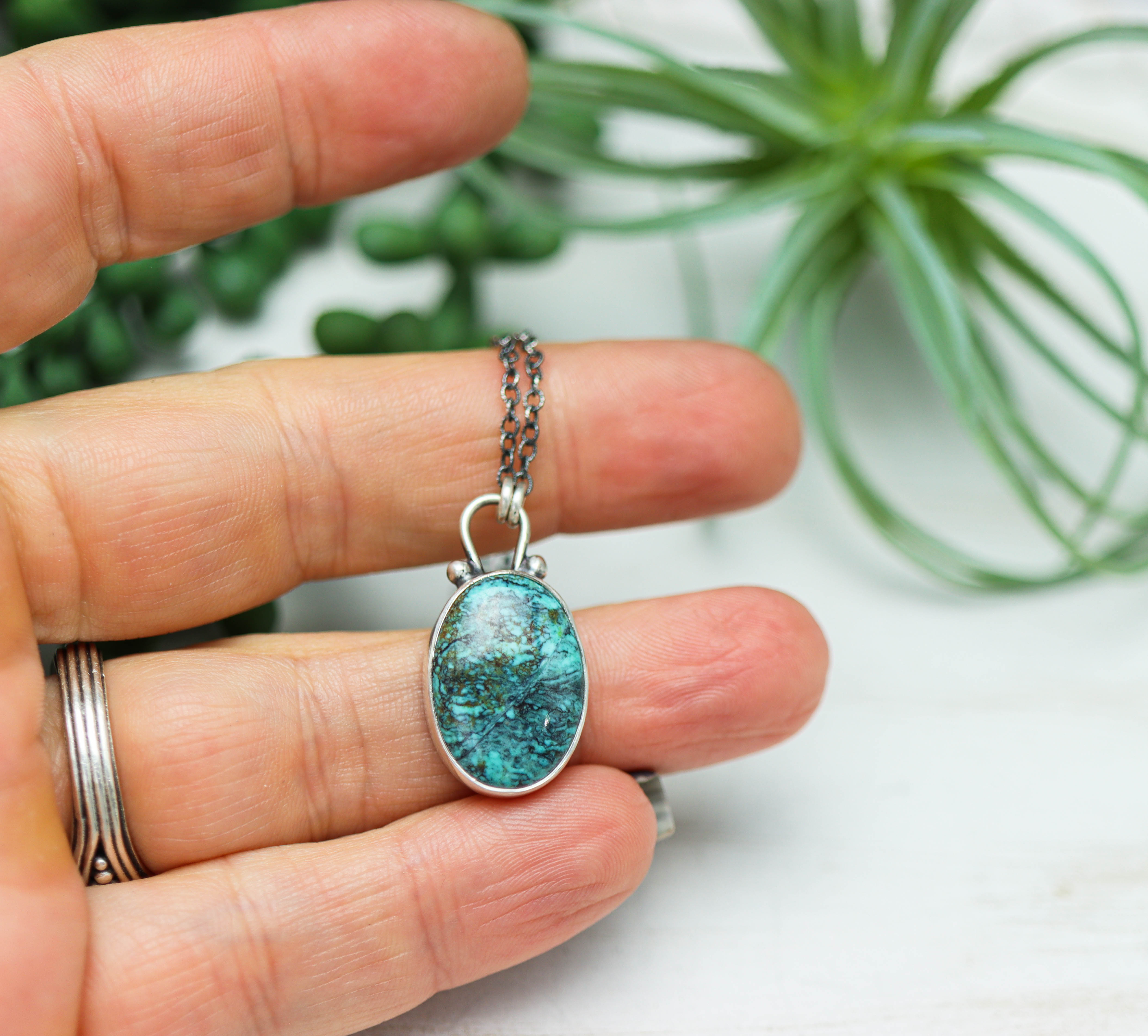 Hubei Turquoise Pendant Necklace Sterling Silver