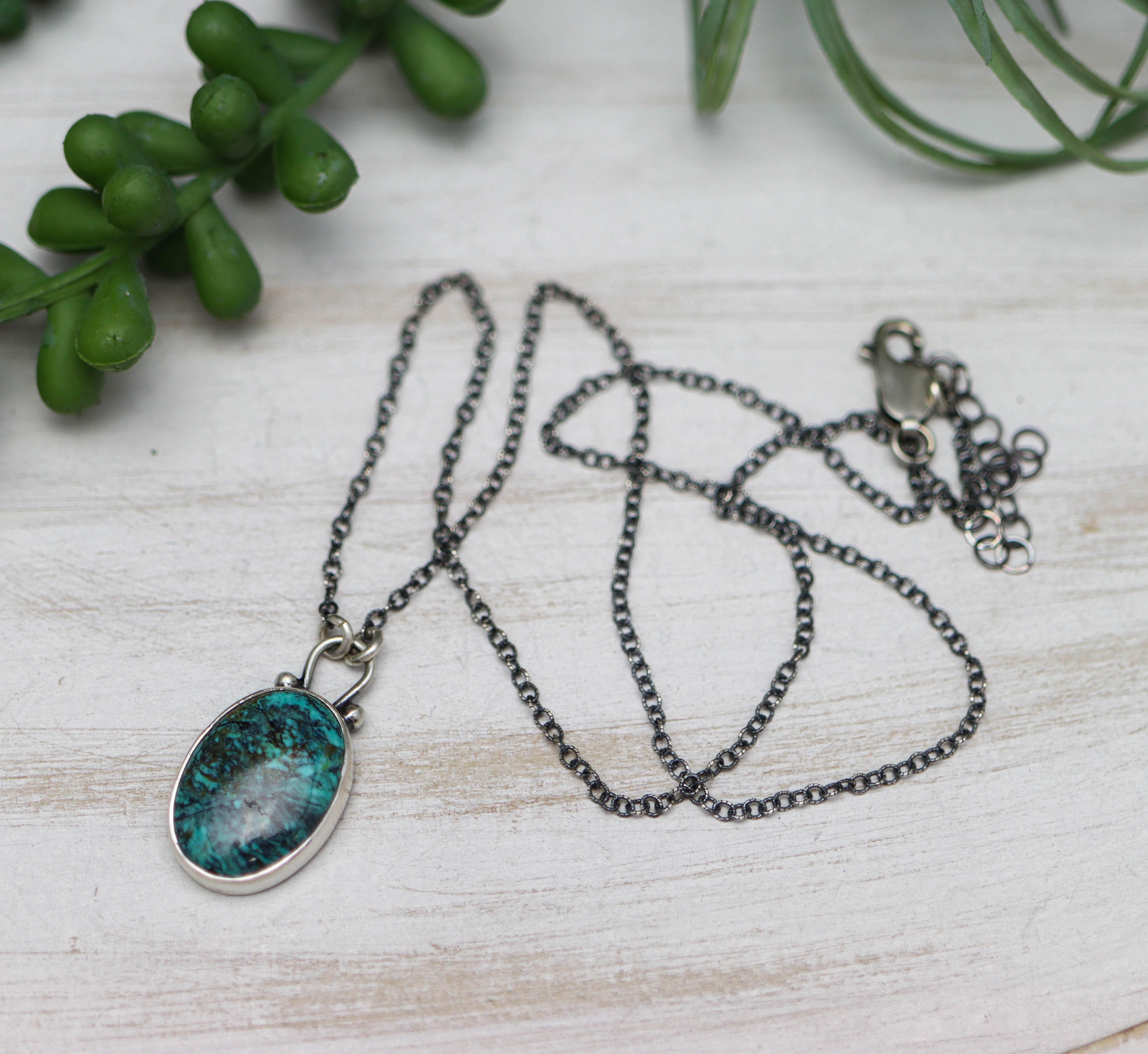 Hubei Turquoise Pendant Necklace Sterling Silver