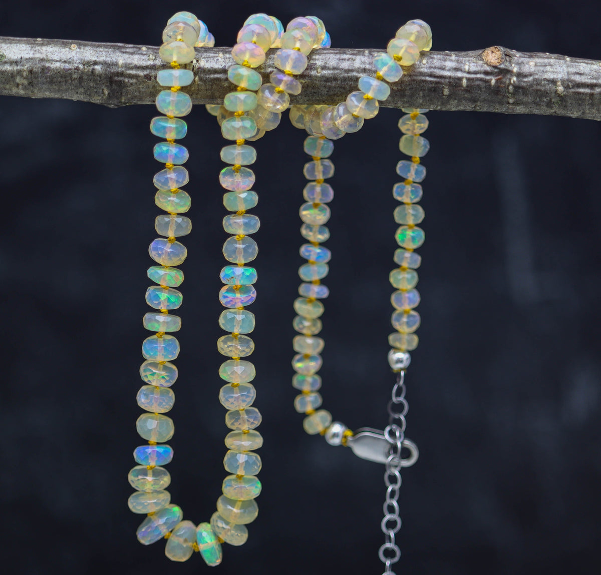 Gorgeous Ethiopian Opal Hand Knotted Bead Necklace Sterling Silver