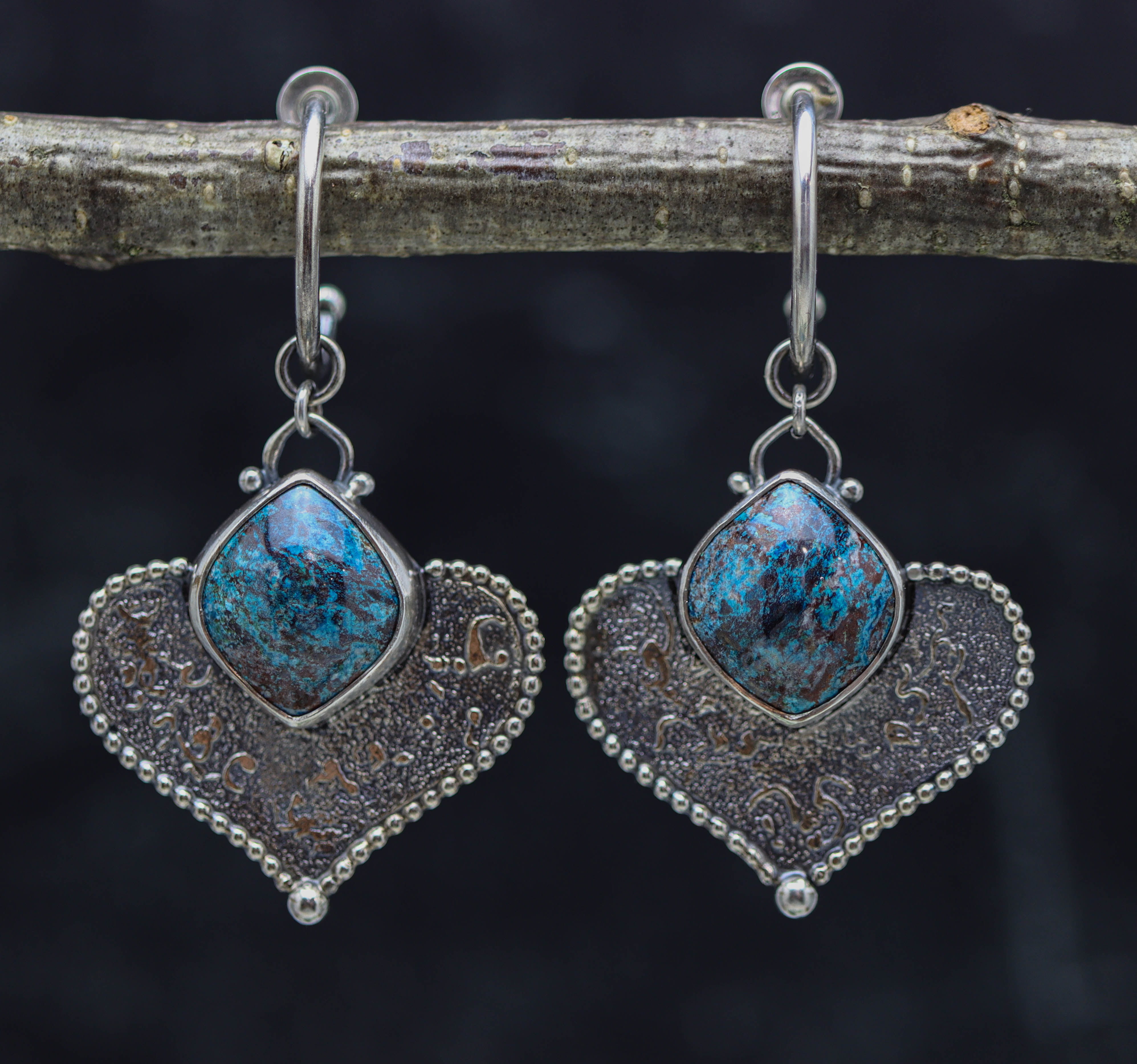 Shattukite Dangle Hoop Earrings Sterling Silver