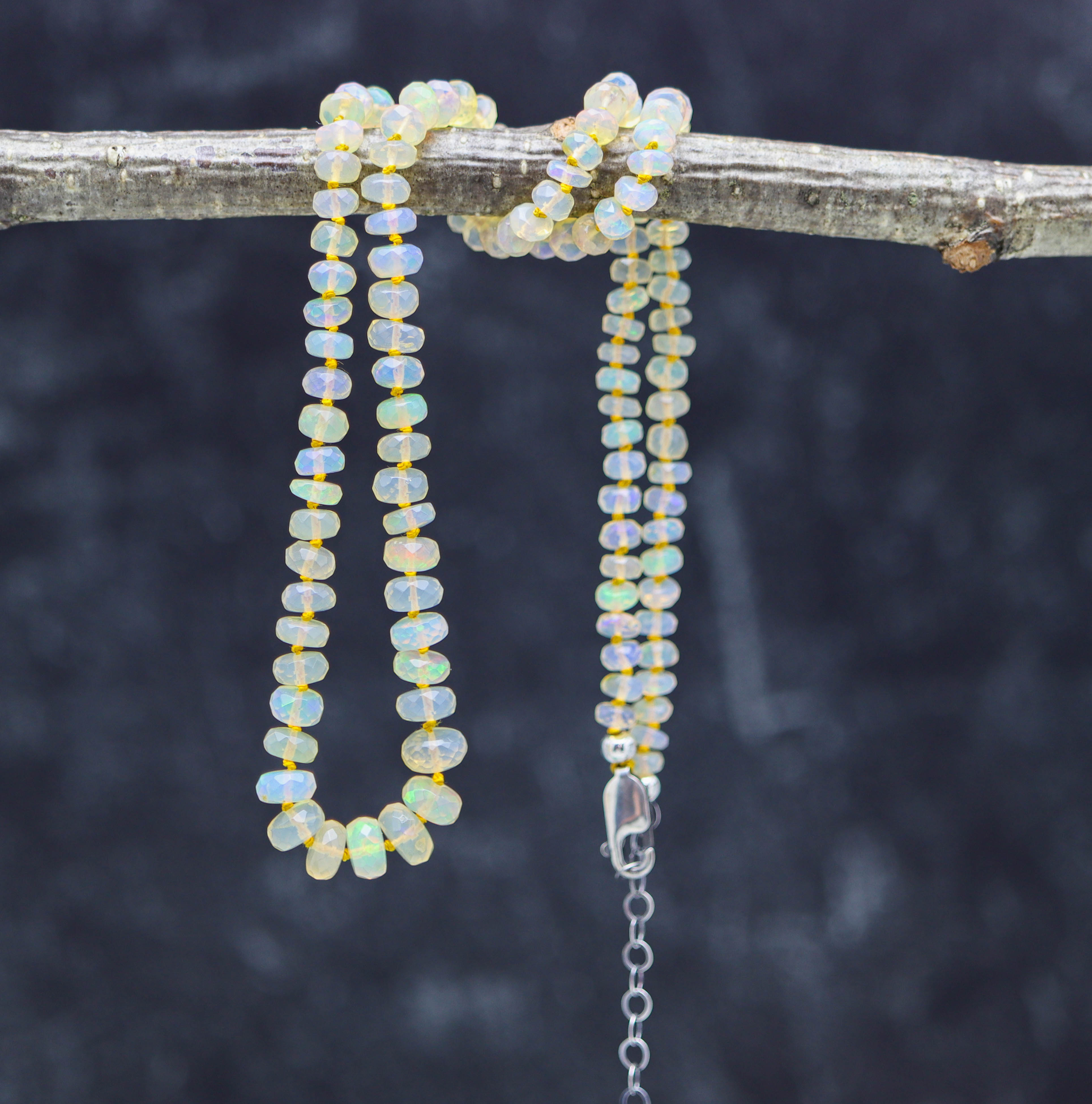 Gorgeous Ethiopian Opal Hand Knotted Bead Necklace Sterling Silver