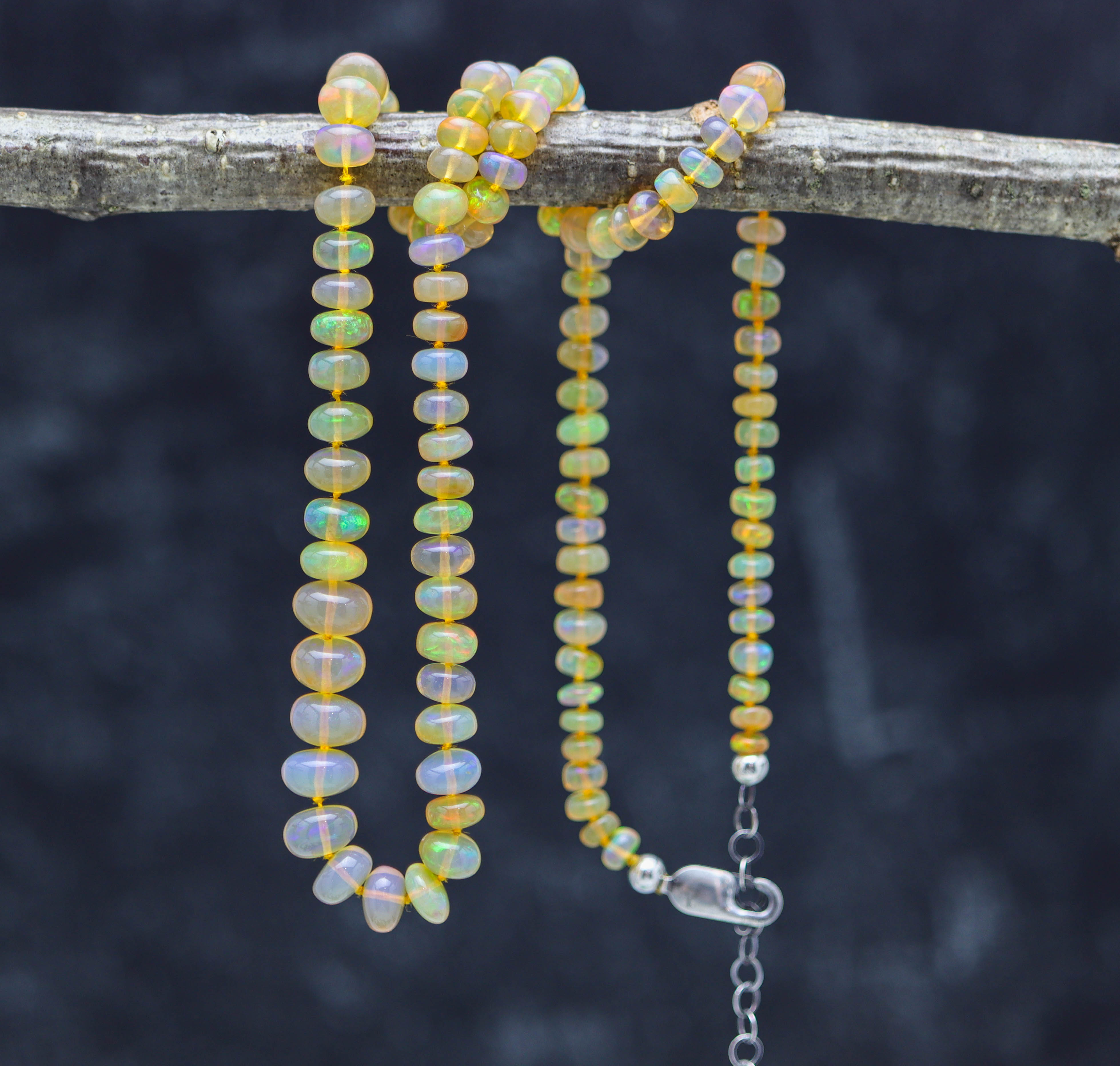 Gorgeous Ethiopian Opal Hand Knotted Bead Necklace Sterling Silver