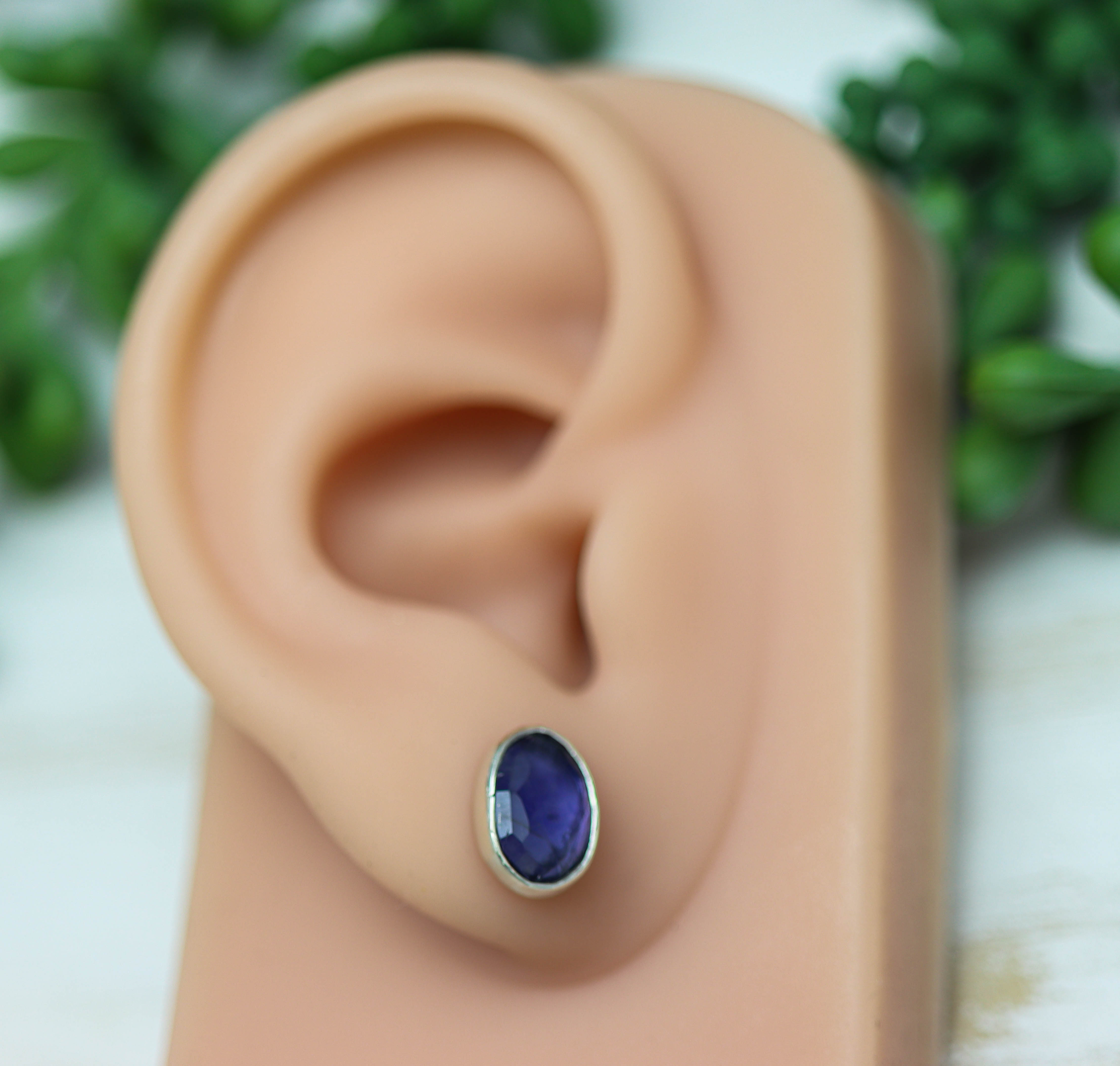 Blue Violet Iolite Stud Earrings Sterling Silver