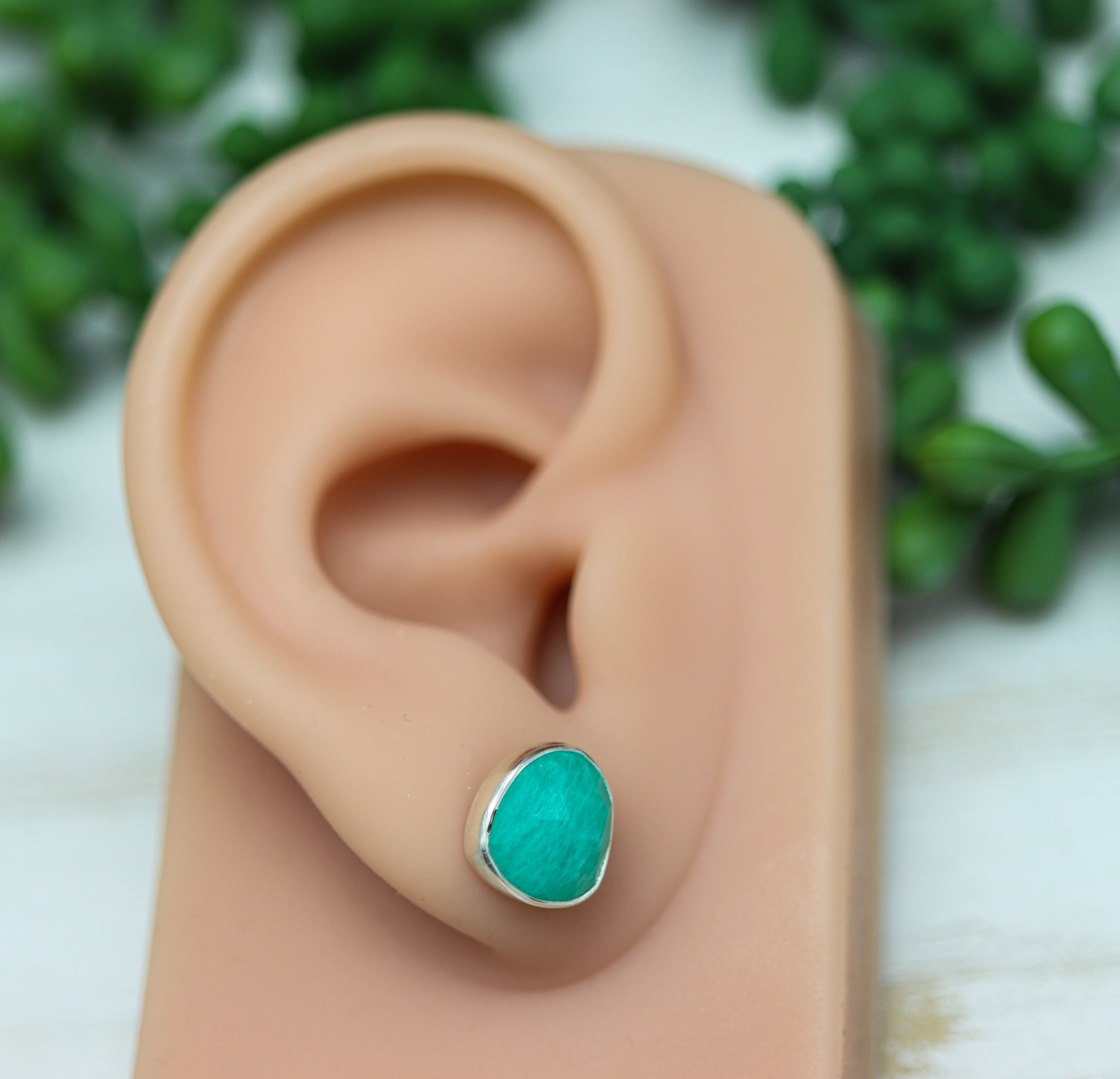 Amazonite Stud Earrings Sterling Silver