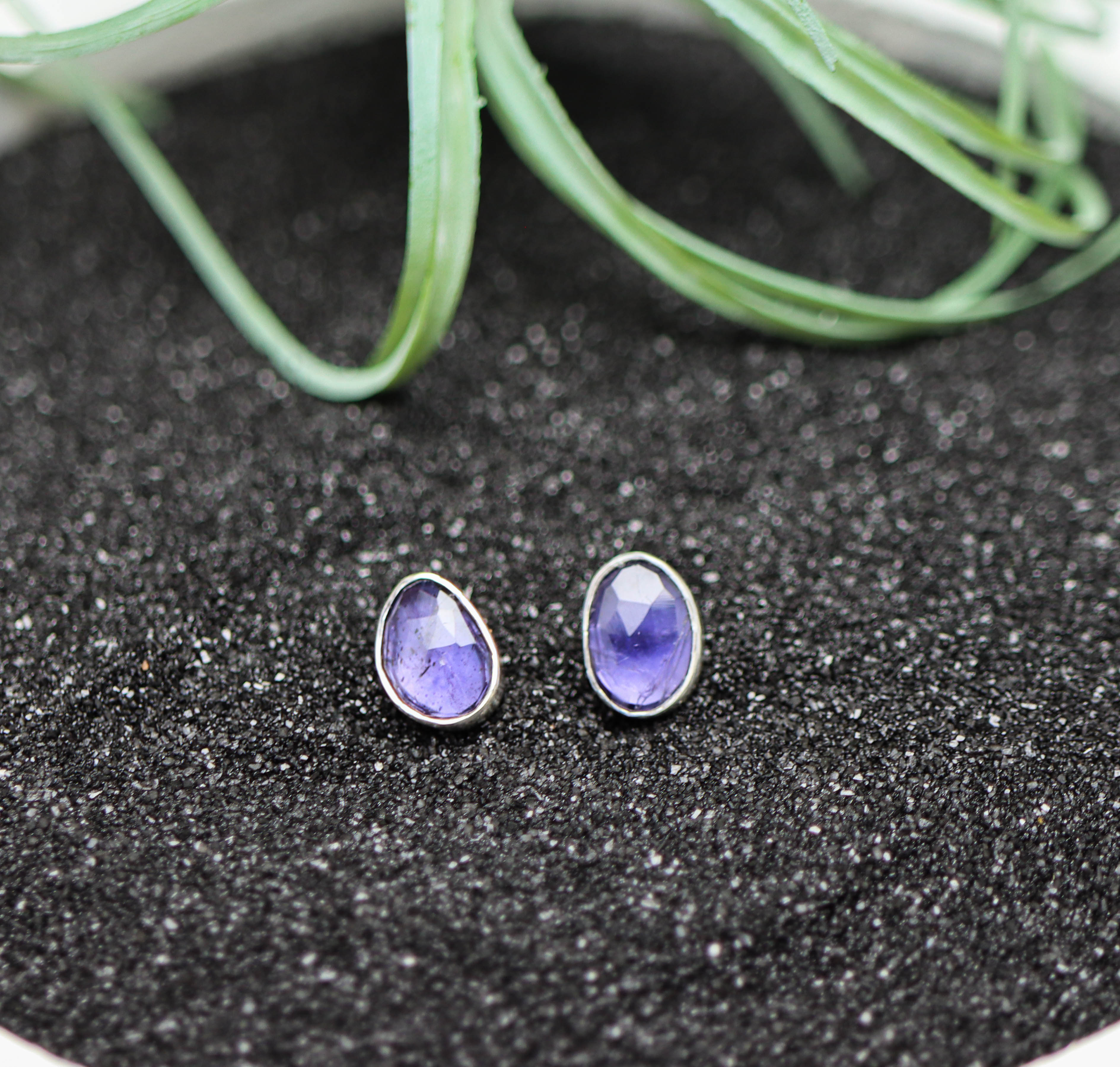 Blue Violet Iolite Stud Earrings Sterling Silver