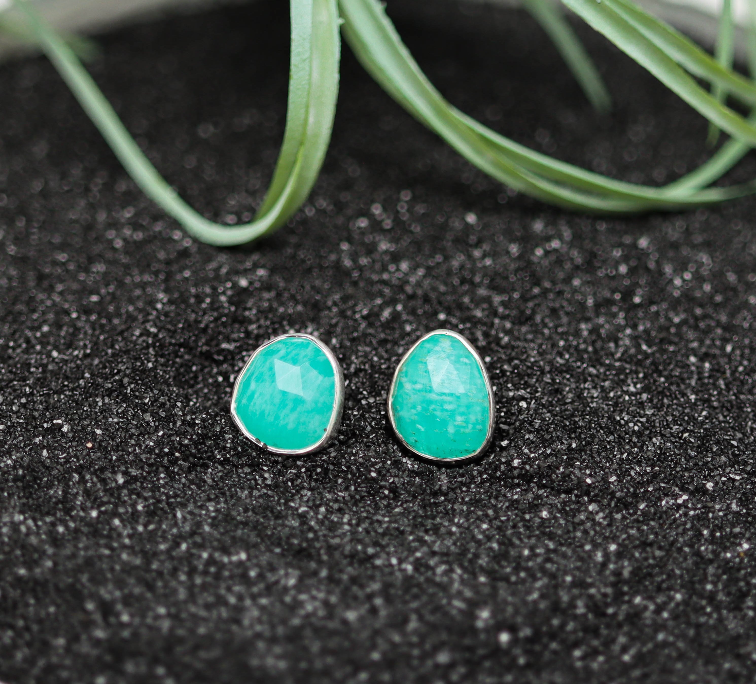 Amazonite Stud Earrings Sterling Silver