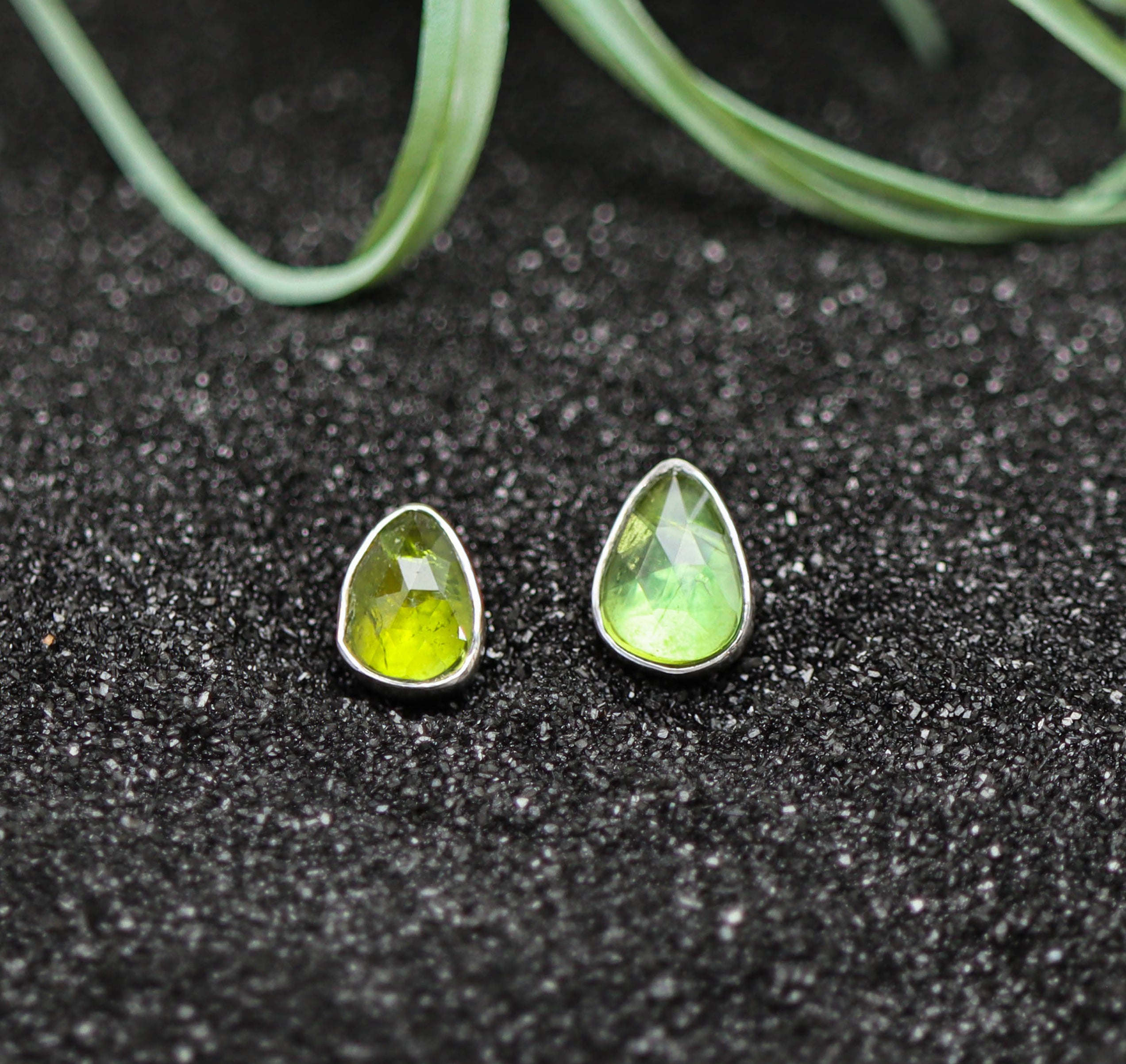 Green Tourmaline Stud Earrings Sterling Silver