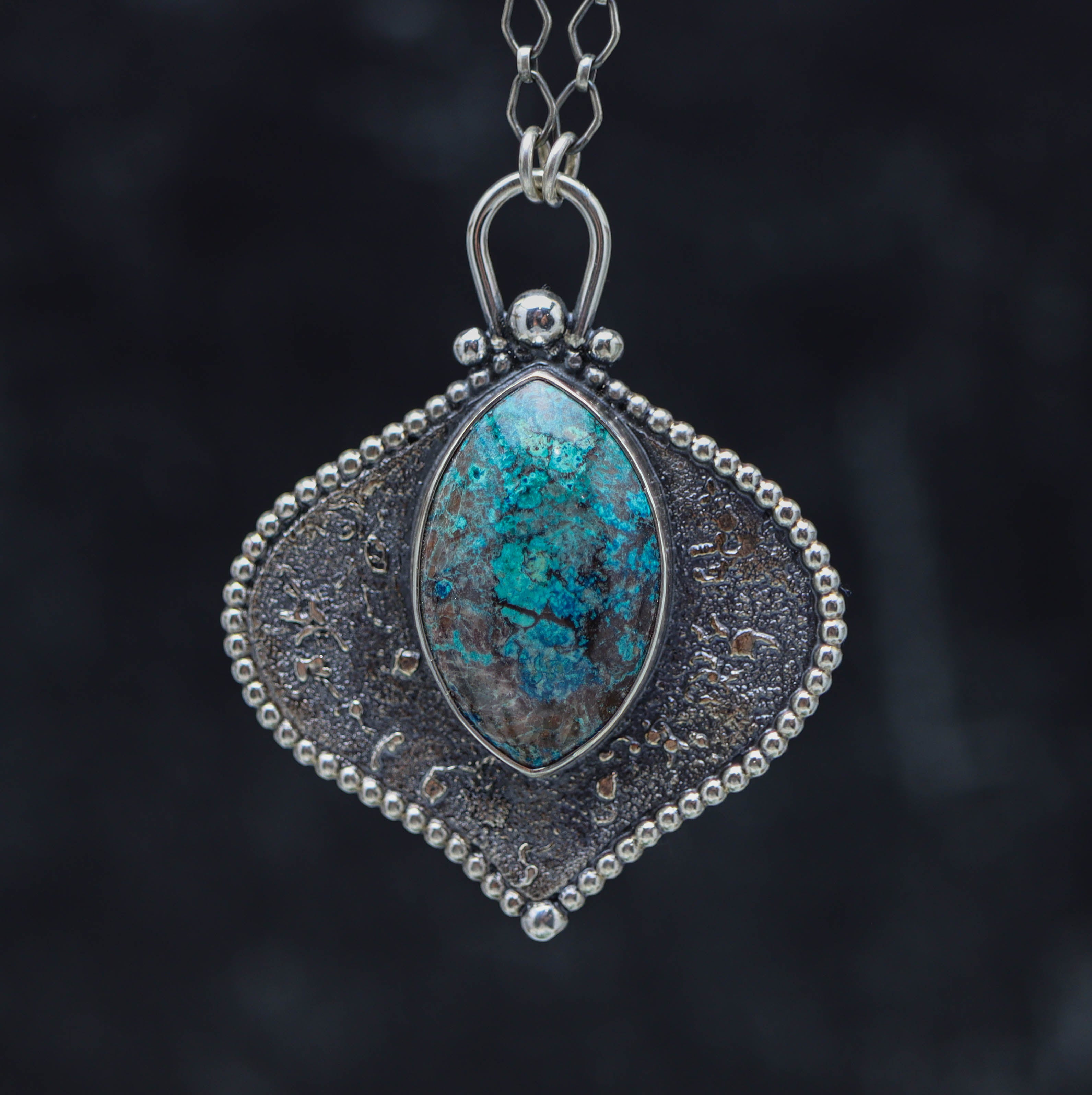 Vivid Blue Shattuckite Pendant Sterling Silver Gemstone Necklace