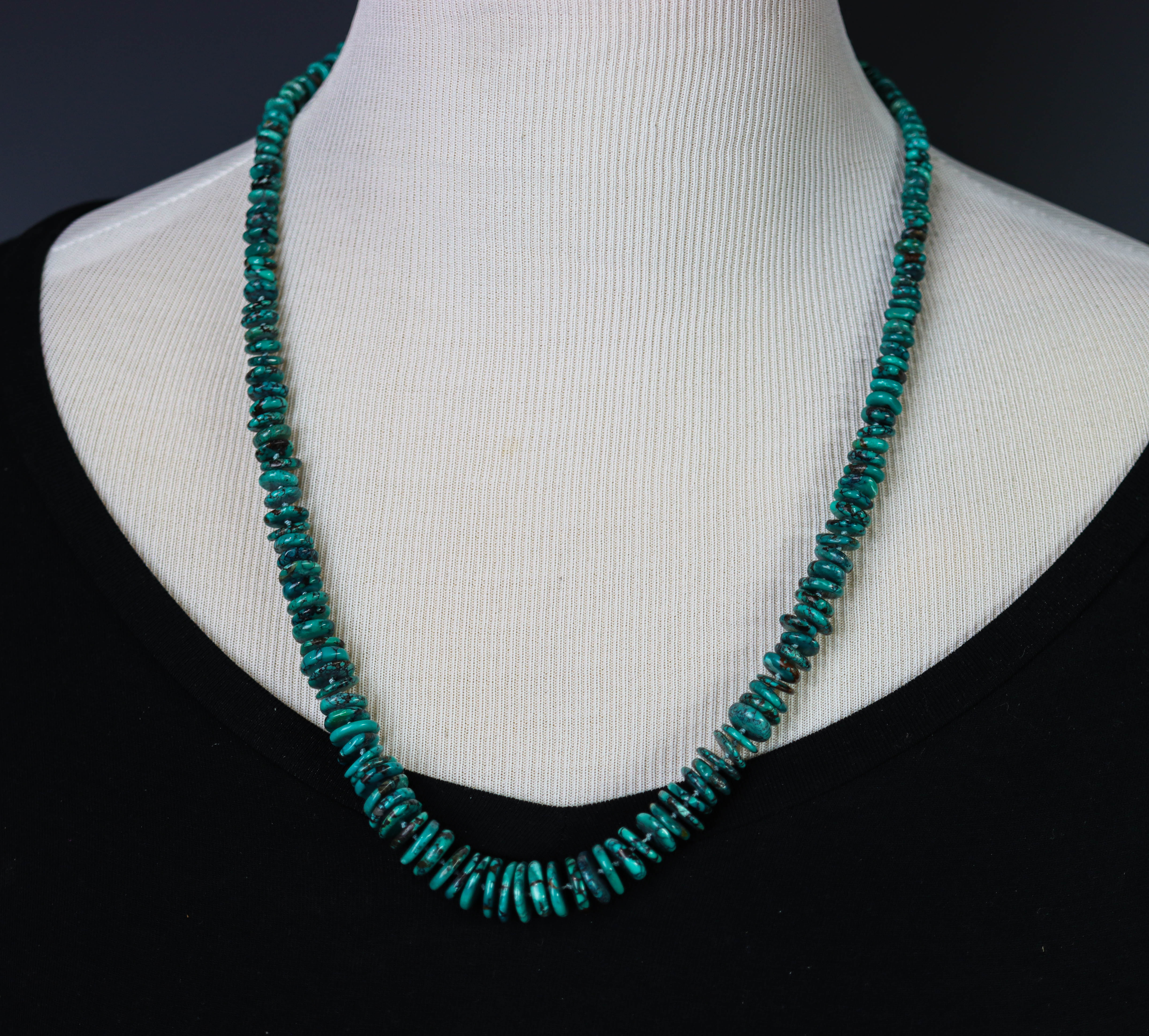 Turquoise Hand Knotted Bead Necklace Sterling Silver