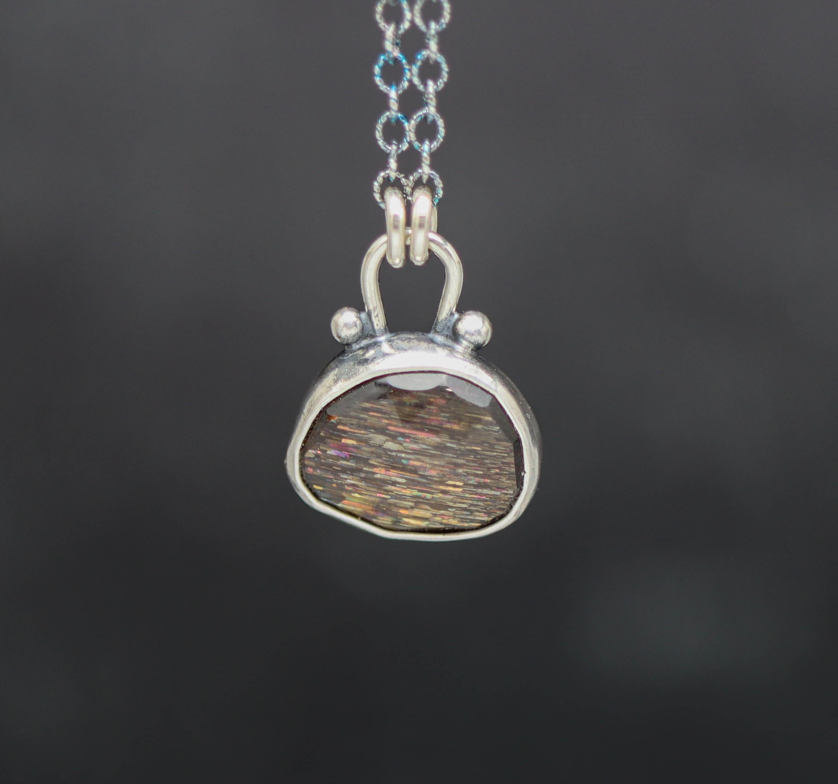 African Fire Sunstone Pendant Necklace Sterling Silver