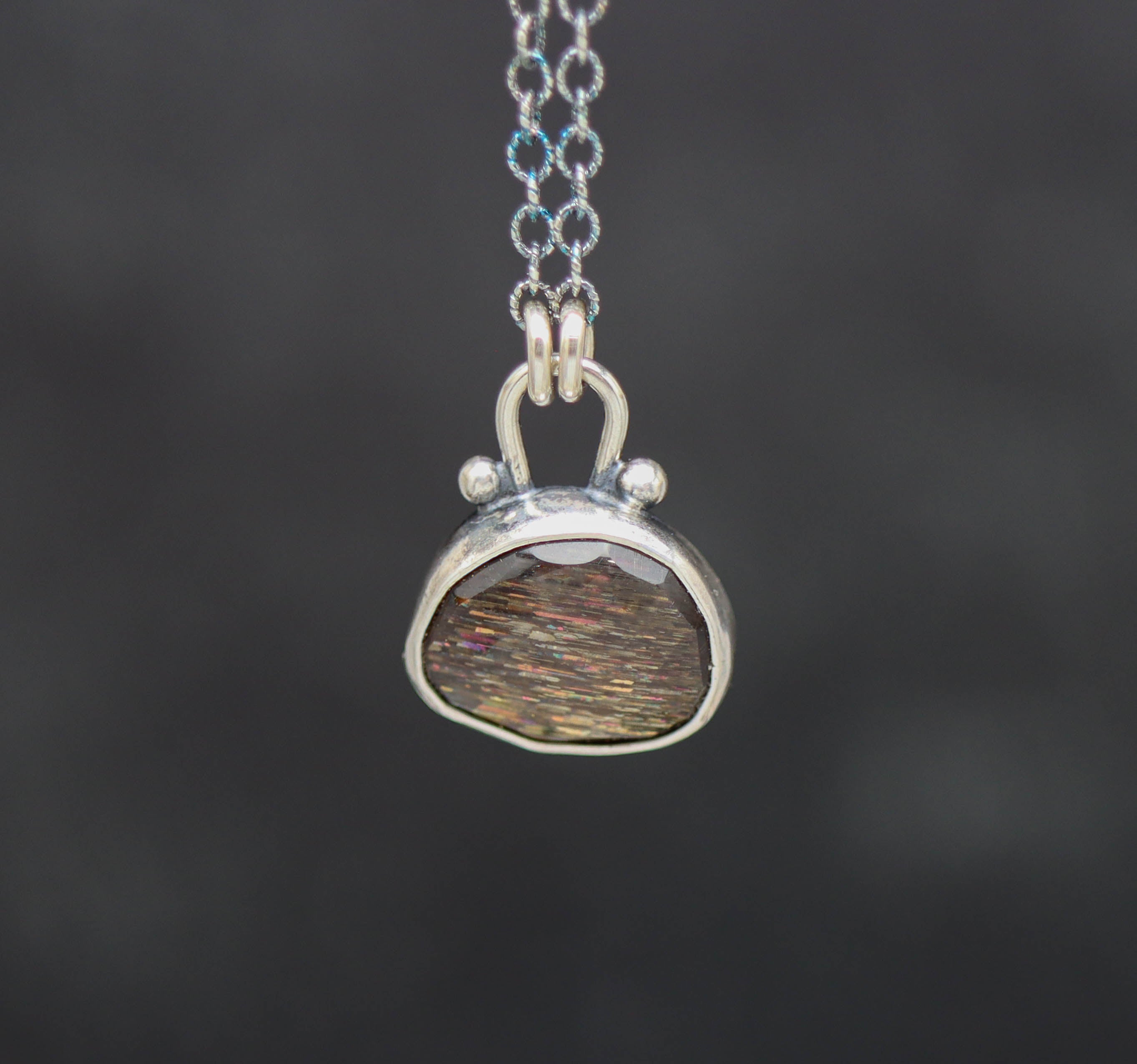 African Fire Sunstone Pendant Necklace Sterling Silver