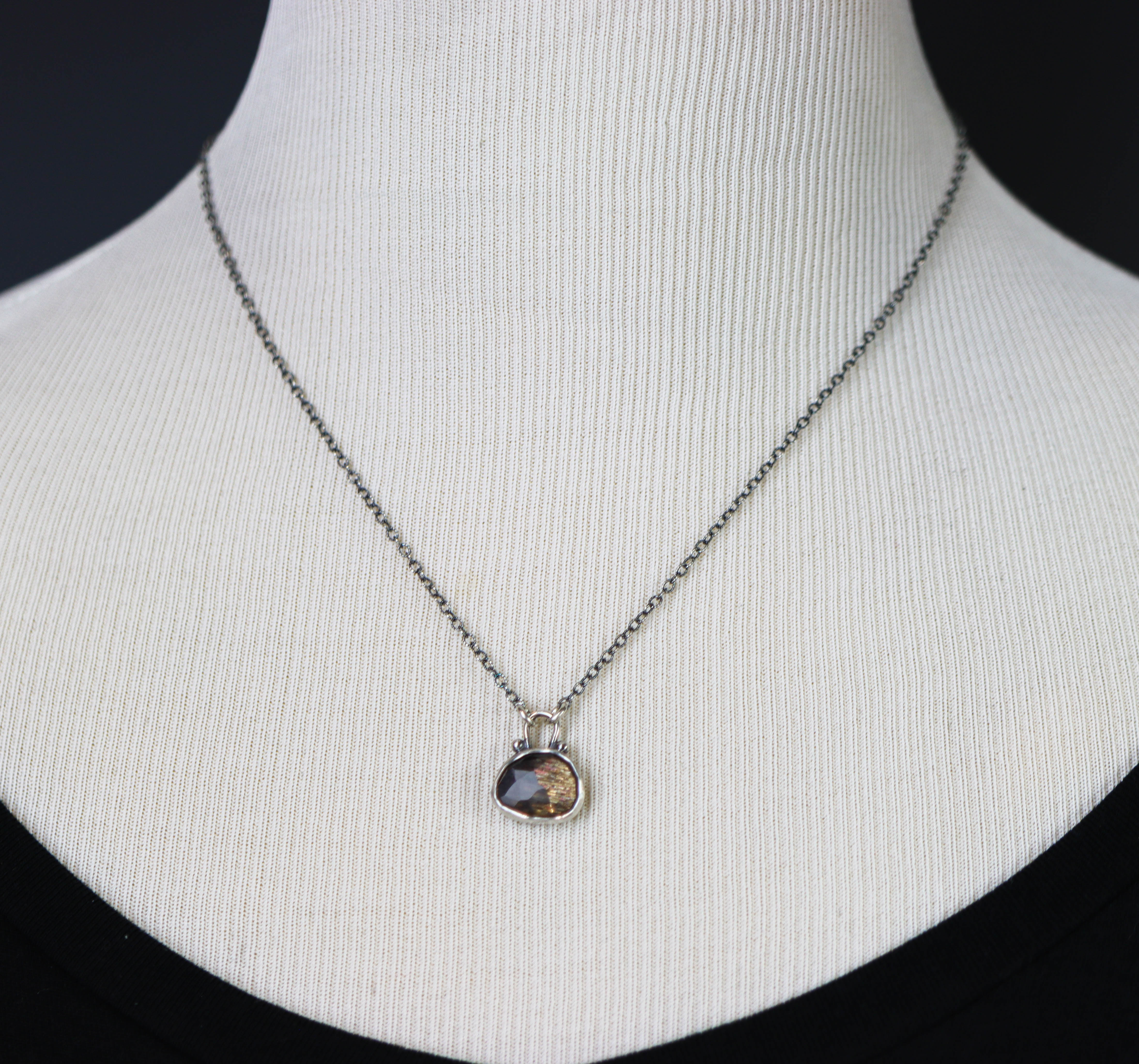 African Fire Sunstone Pendant Necklace Sterling Silver