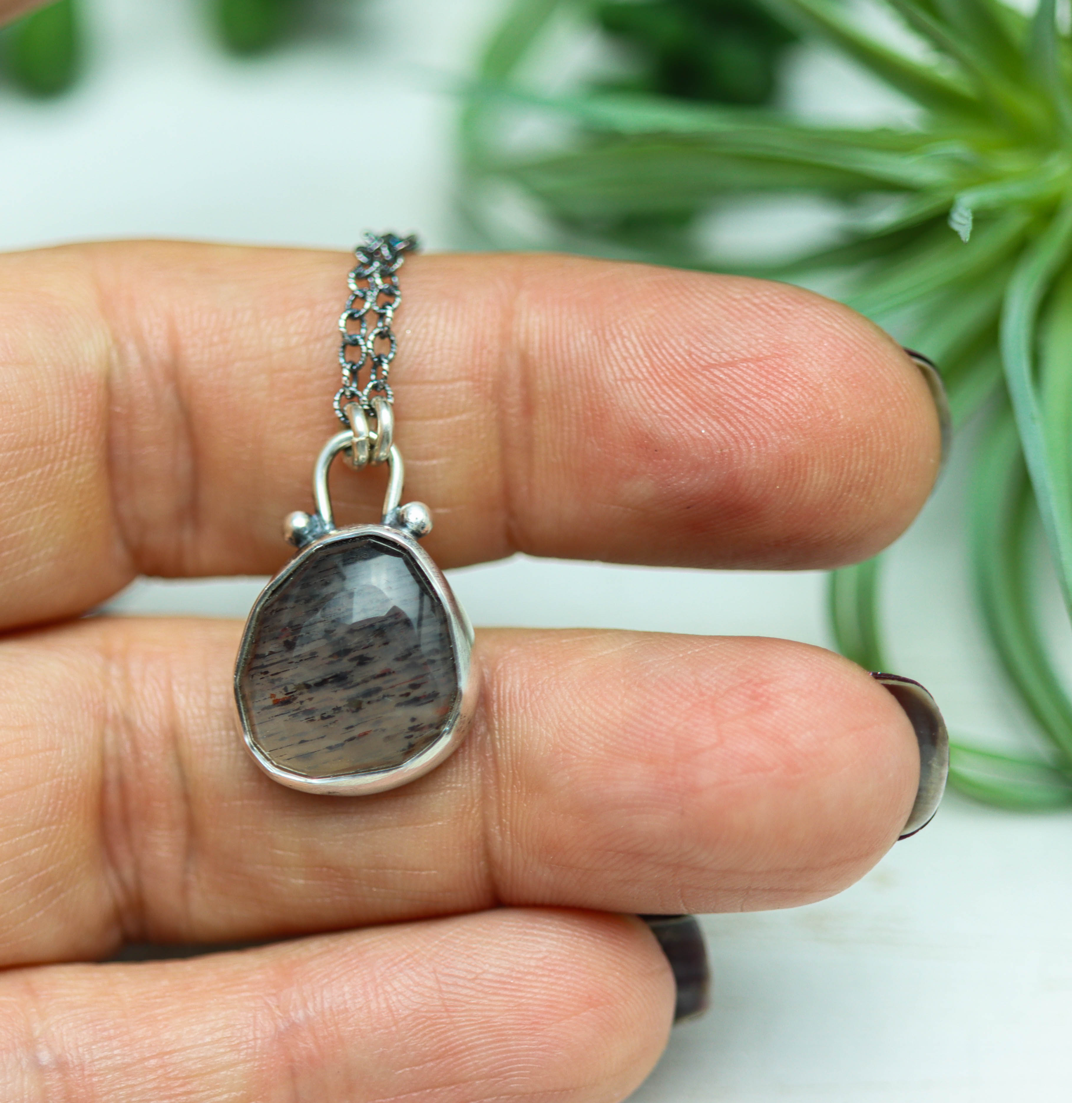 African Fire Sunstone Pendant Necklace Sterling Silver