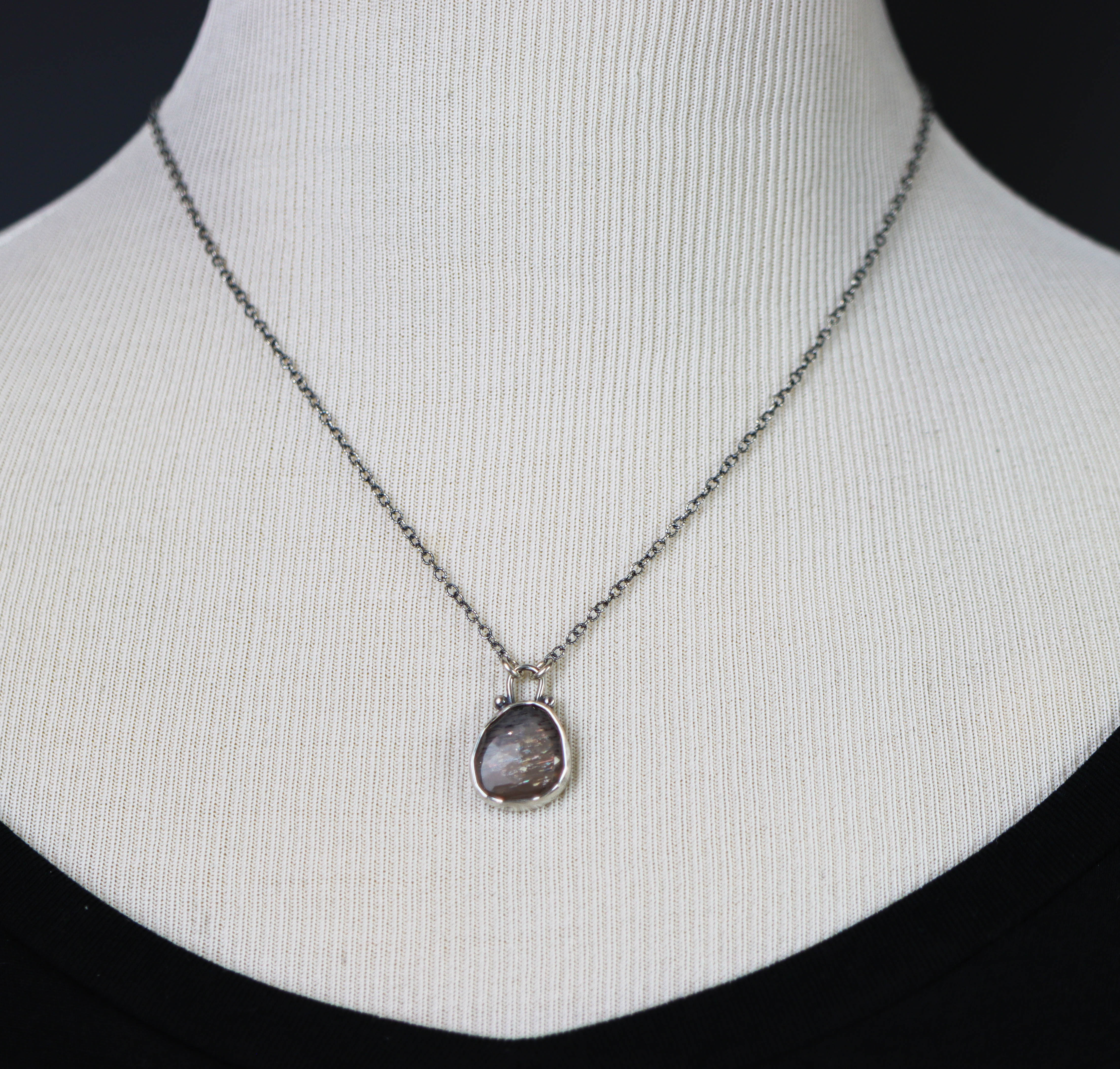 African Fire Sunstone Pendant Necklace Sterling Silver