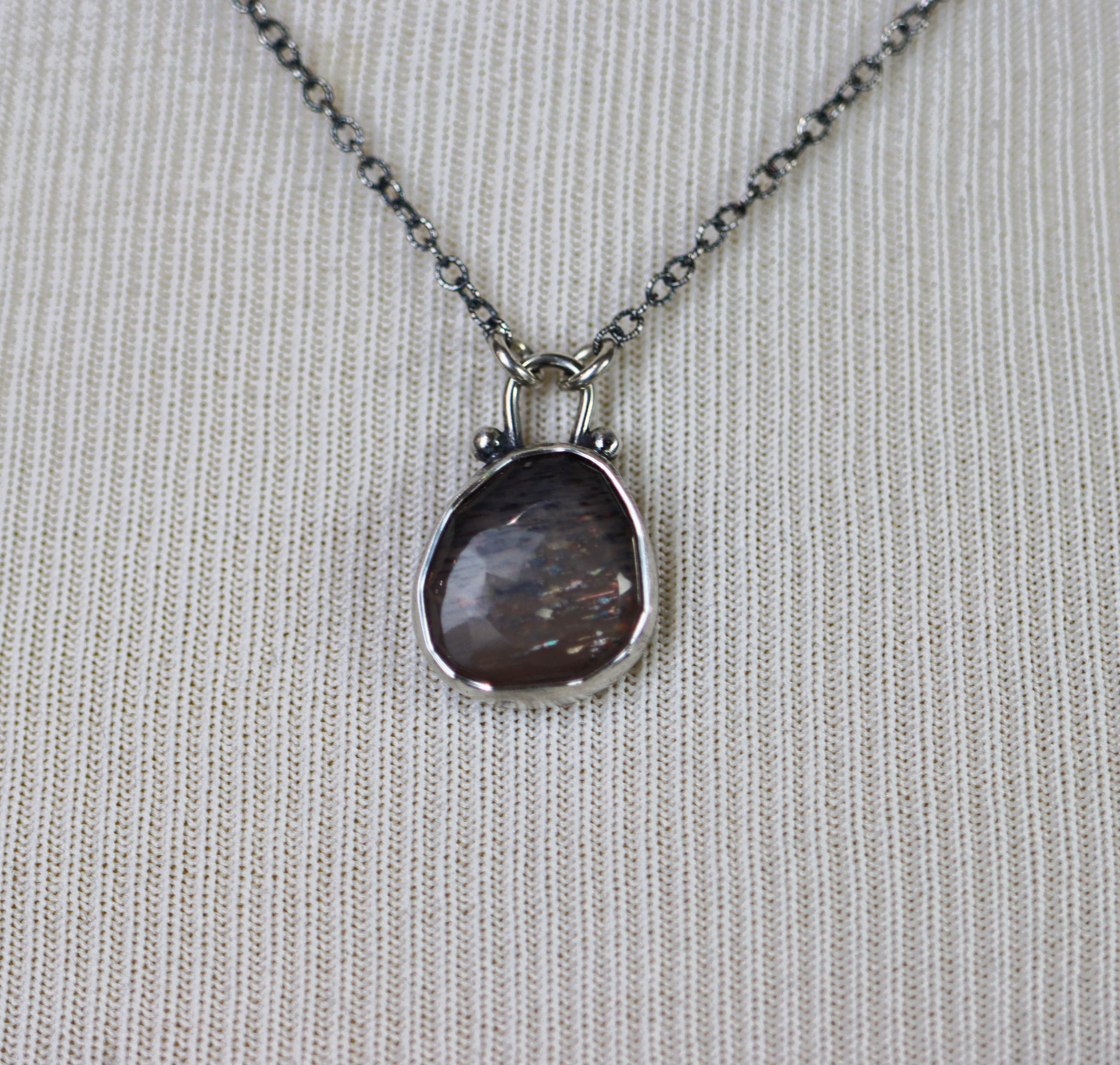 African Fire Sunstone Pendant Necklace Sterling Silver