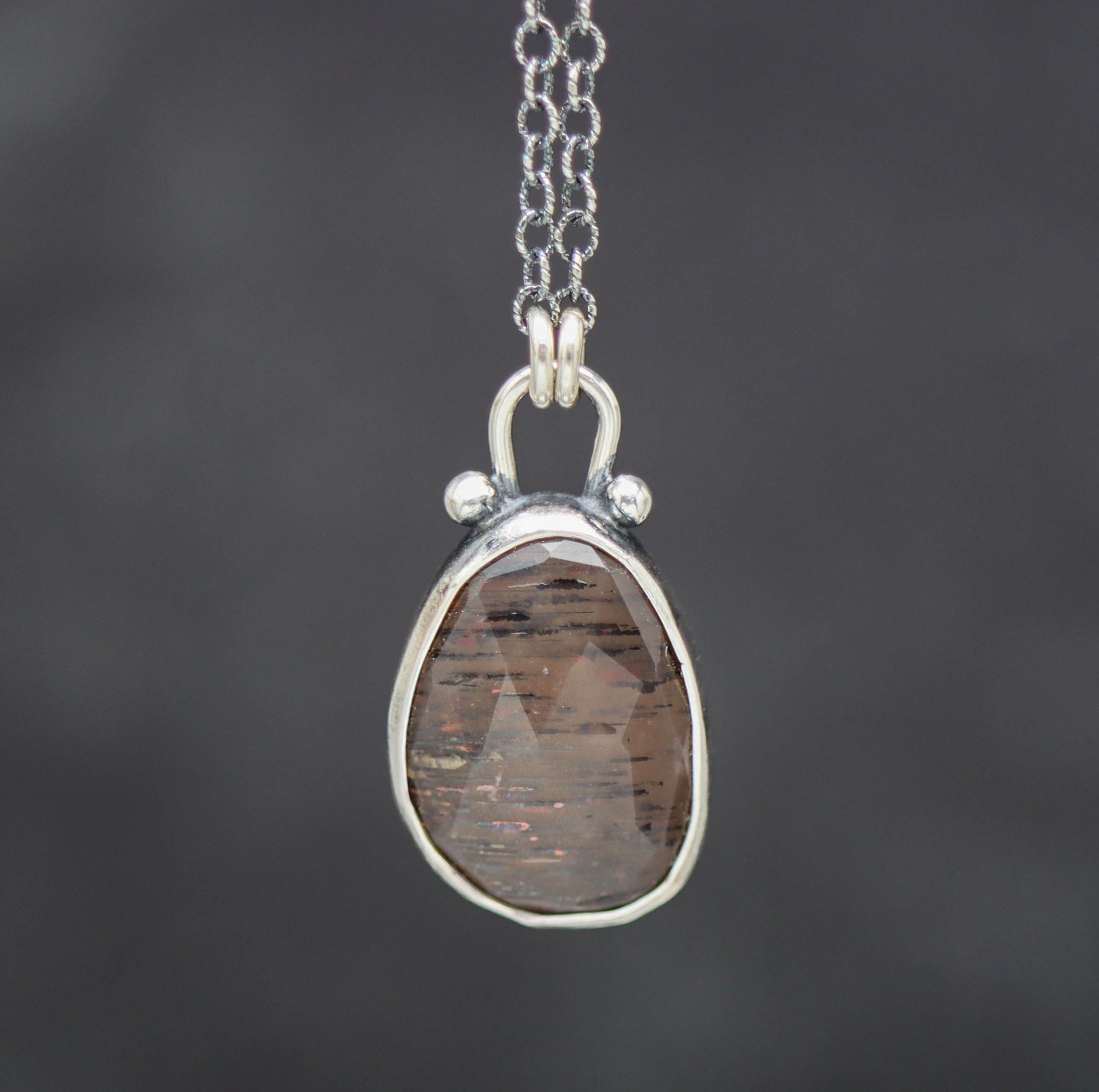 African Fire Sunstone Petite Pendant Necklace in Sterling Silver