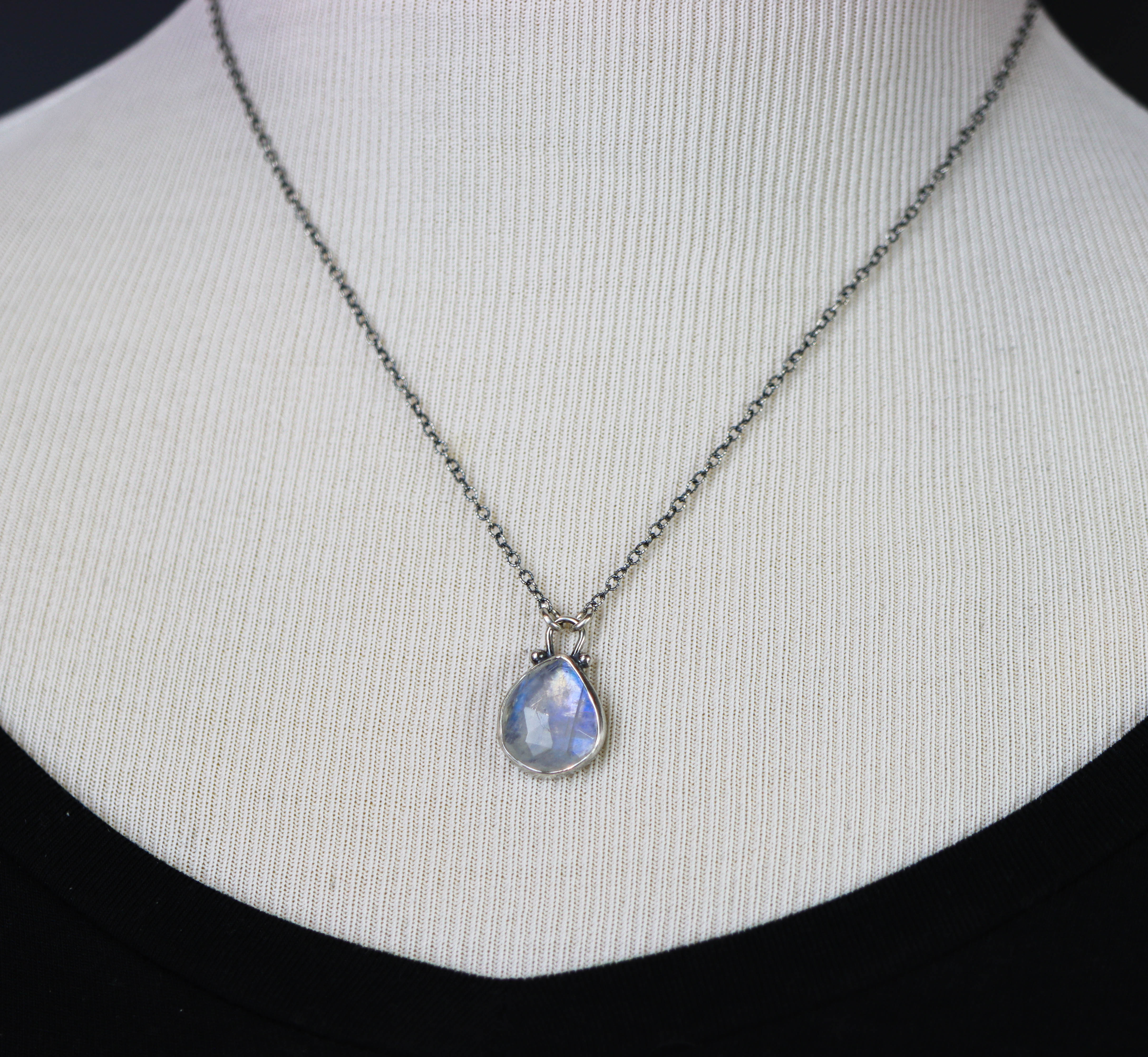 Rainbow Moonstone Pendant Necklace Sterling Silver